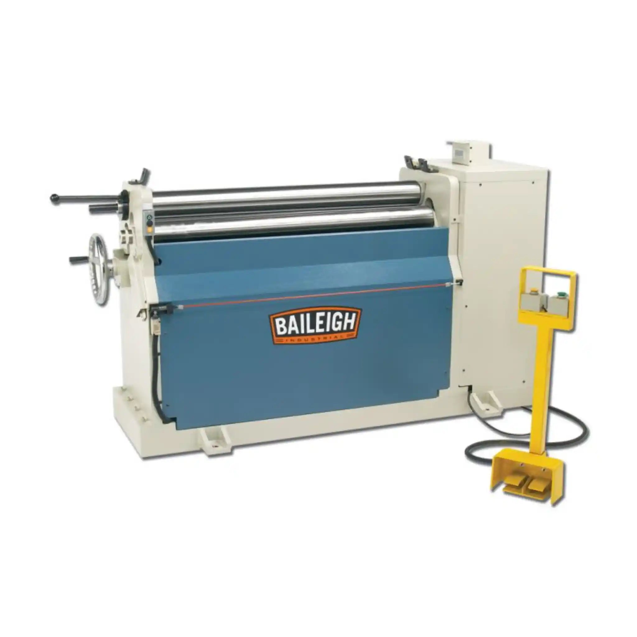 A image taken far away of the Baileigh PR-409, showing the full plate rolling machine
