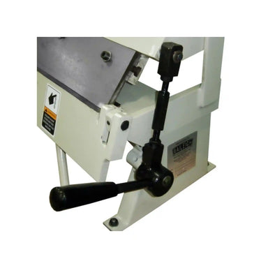 A up close image of the manual adjustment lever of the Baileigh BB-2416E