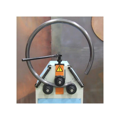 A image taken of the R-M55 roll bender manufactured by Baileigh in action, bending a tube