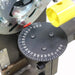 A image taken in a top down view showing the angle adjustment dial feature on the Baileigh TN-250 drill operated tube notcher