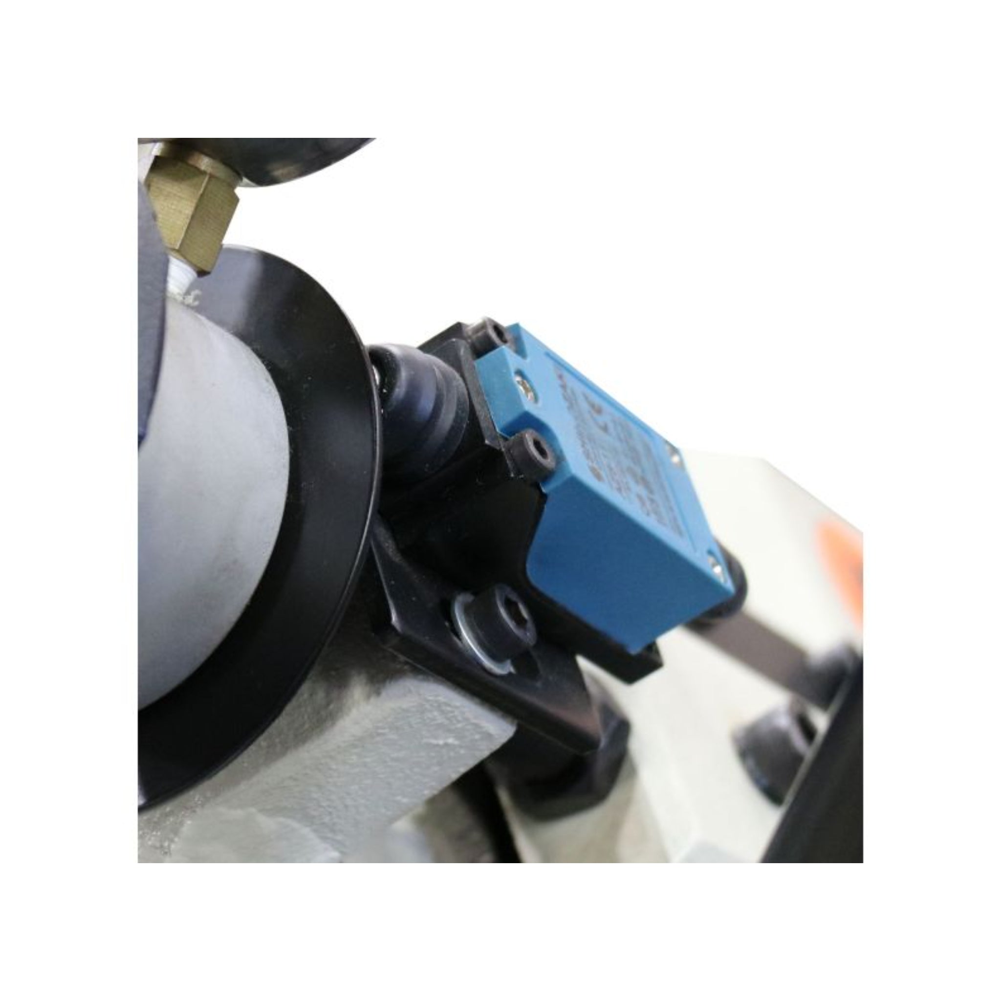 Close up image of the blade brake on the bandsaw