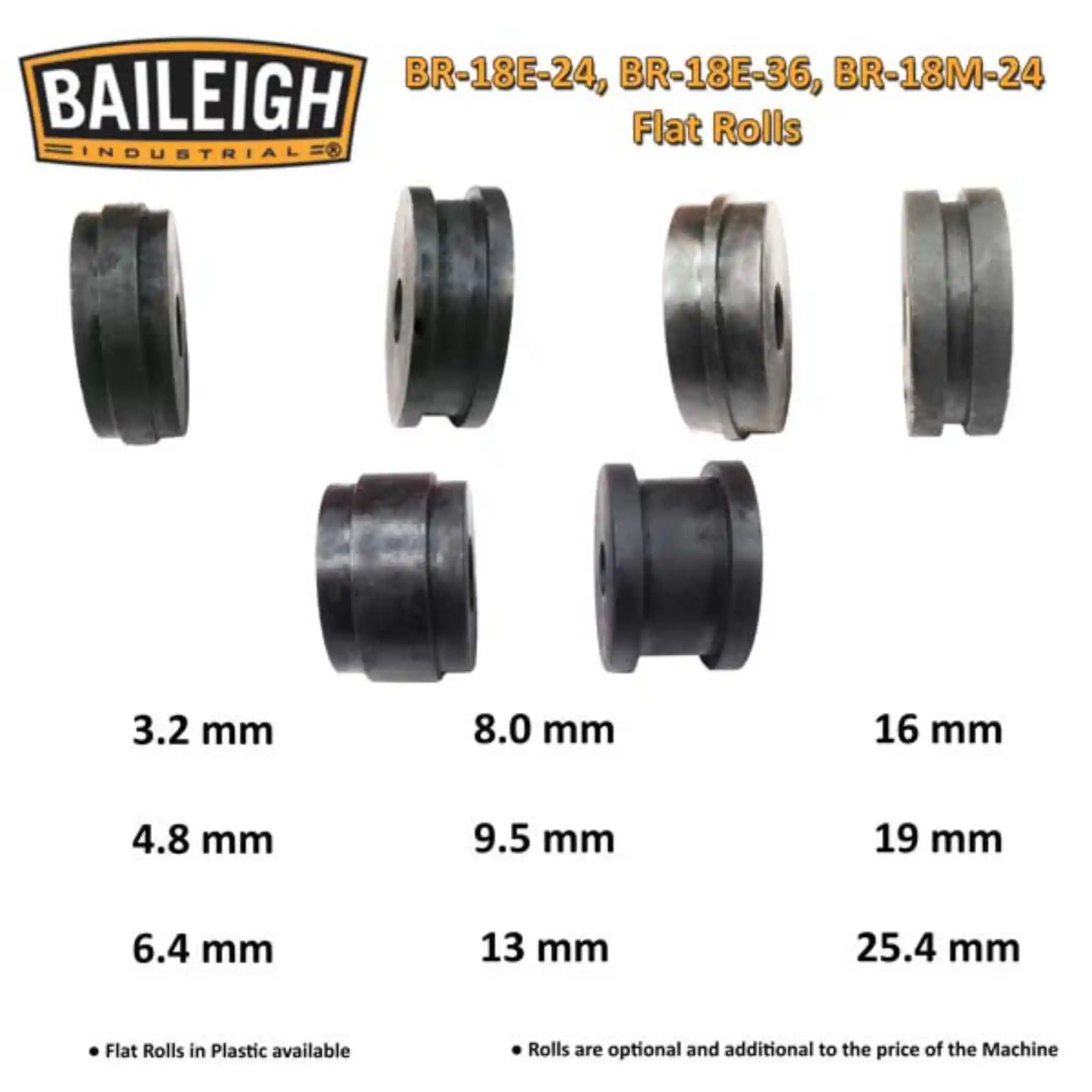 A image of available flat rolls for the Baileigh BR-18E-24 bead roller