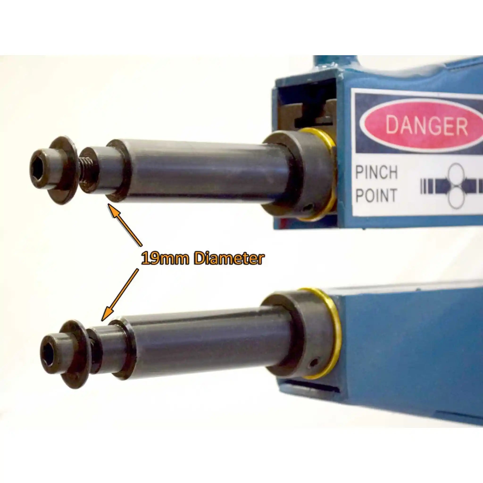 A image showing the diameter of the shafts on the Baileigh BR-18E-36 bead roller