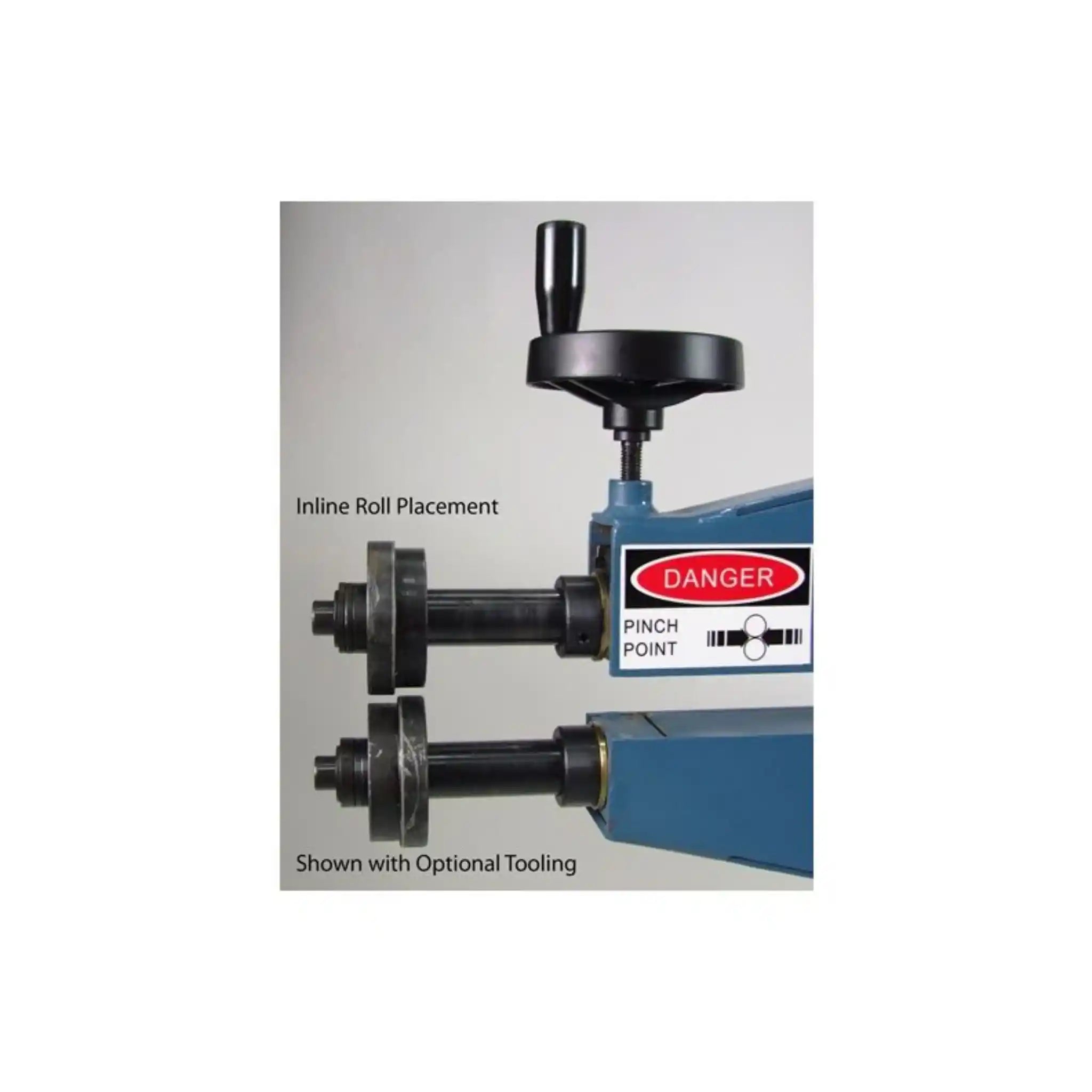 A image showing the inline roll placement on the Baileigh BR-18M-24 Bead Roller 