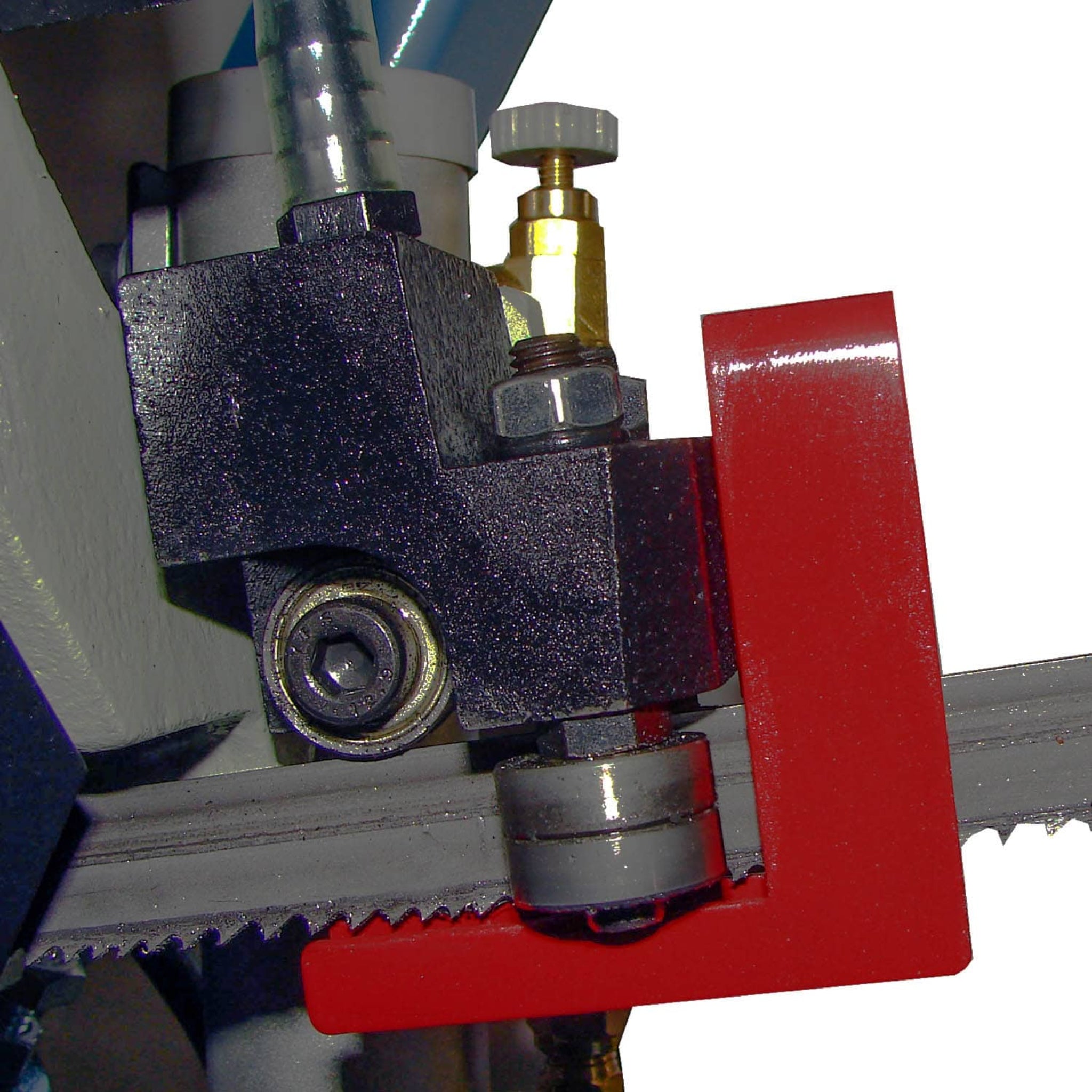Close up image of the blade guide on the Baileigh BS-210M