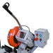 A image showing the head of the machine, the Baileigh CS-275EU. The image shows the controls and handle used to operate the cold saw