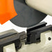 A up close image of the Baileigh CS-350M showing the saw blade, vise and blade guard