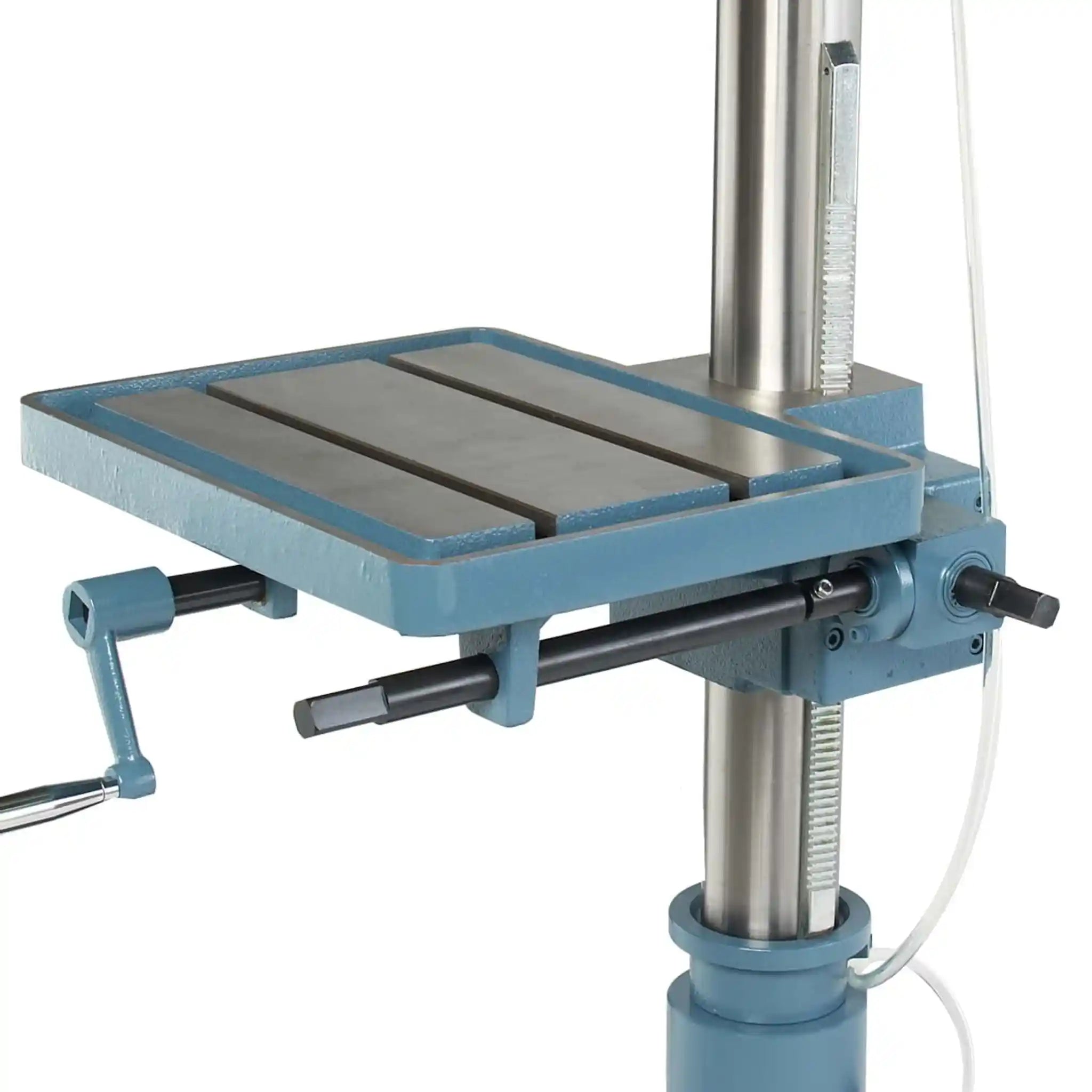 A close up of the adjustable table on this drill press the Baileigh DP-1000VS