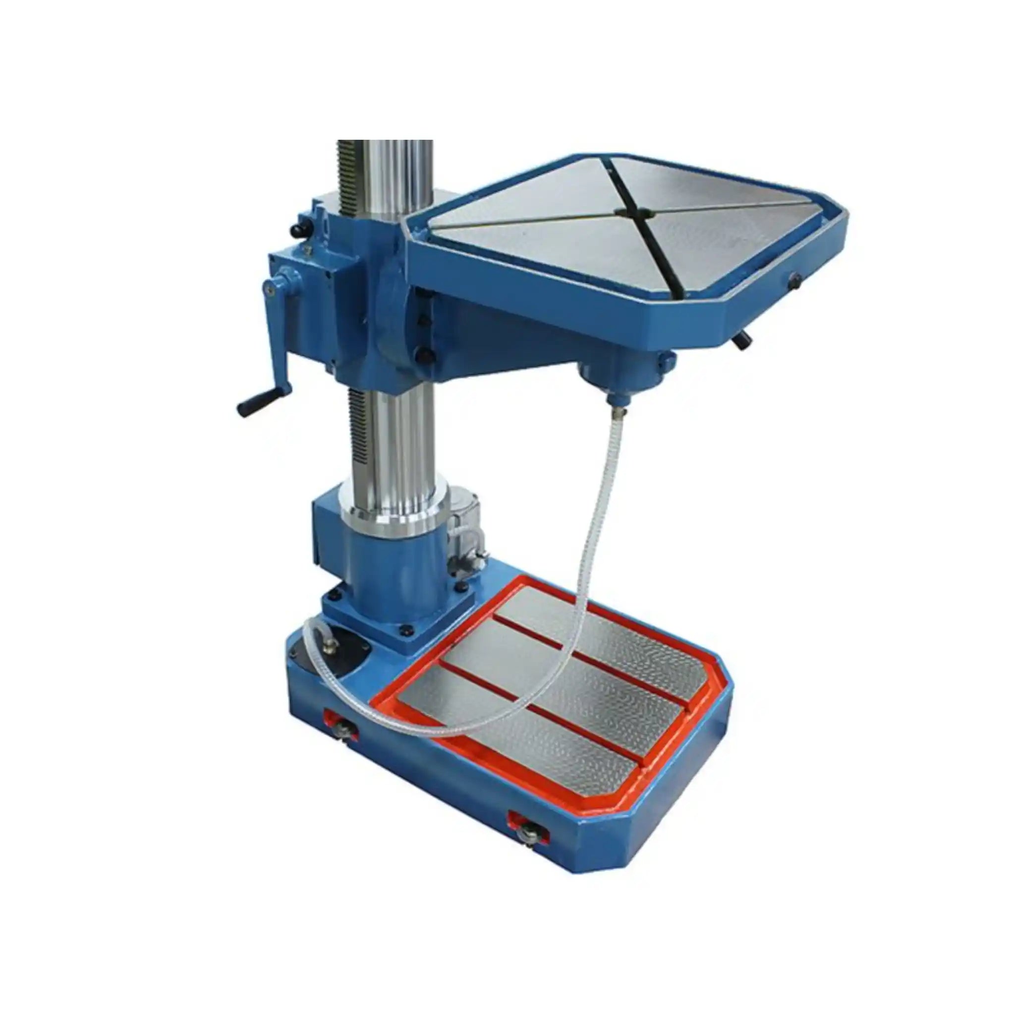 A image of the base, working table, coolant system on the  DP-1850G manufactured by Baileigh