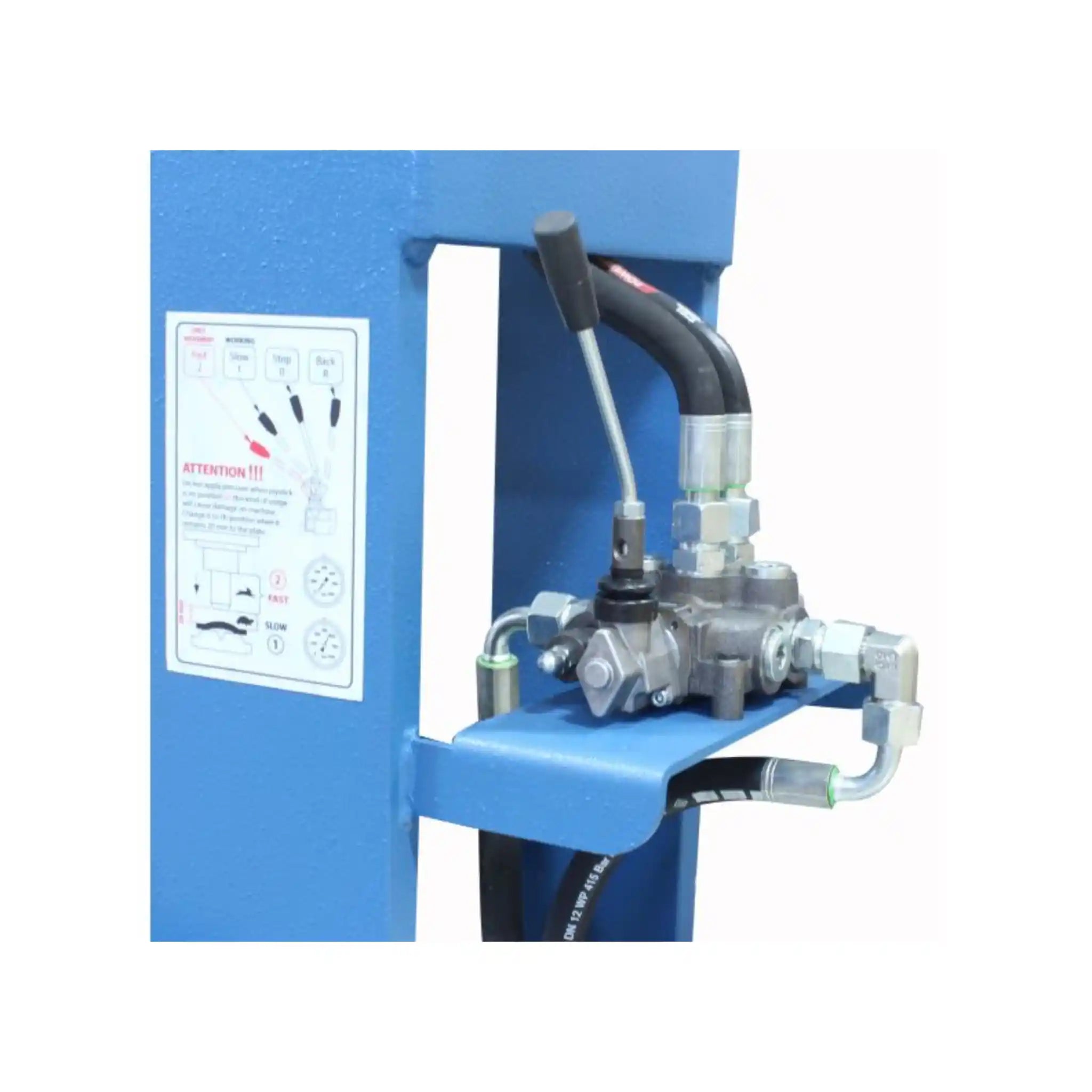 A image of the hydraulic system and lever on the Baileigh HSP-110M-1500 hydraulic press