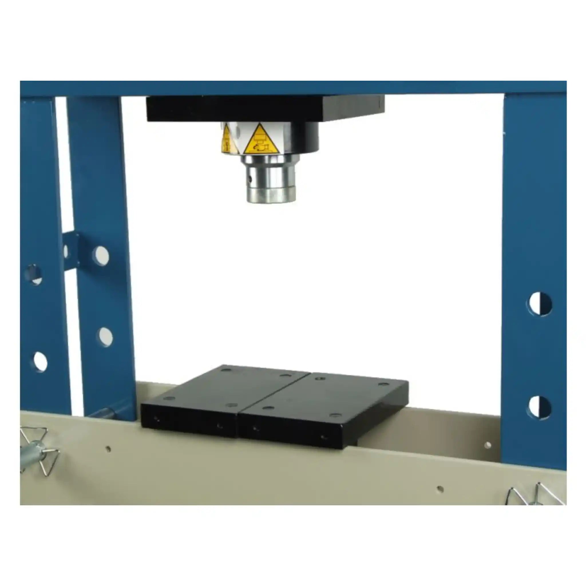 A image from the front showing the ram and bed plate installed on the Baileigh HSP-30A press