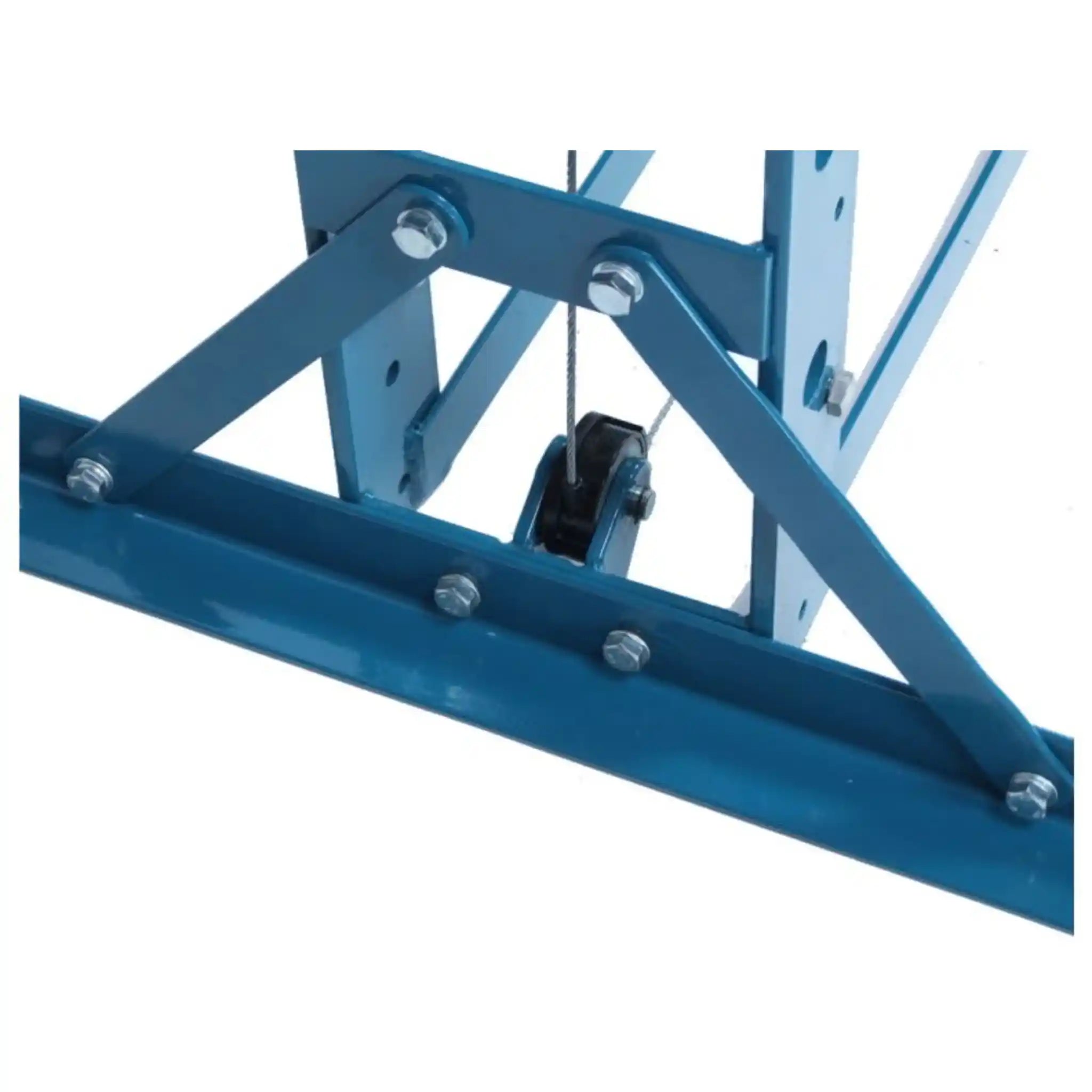 A close up image showing the winch pulley system installed on the Baileigh HSP-50A press