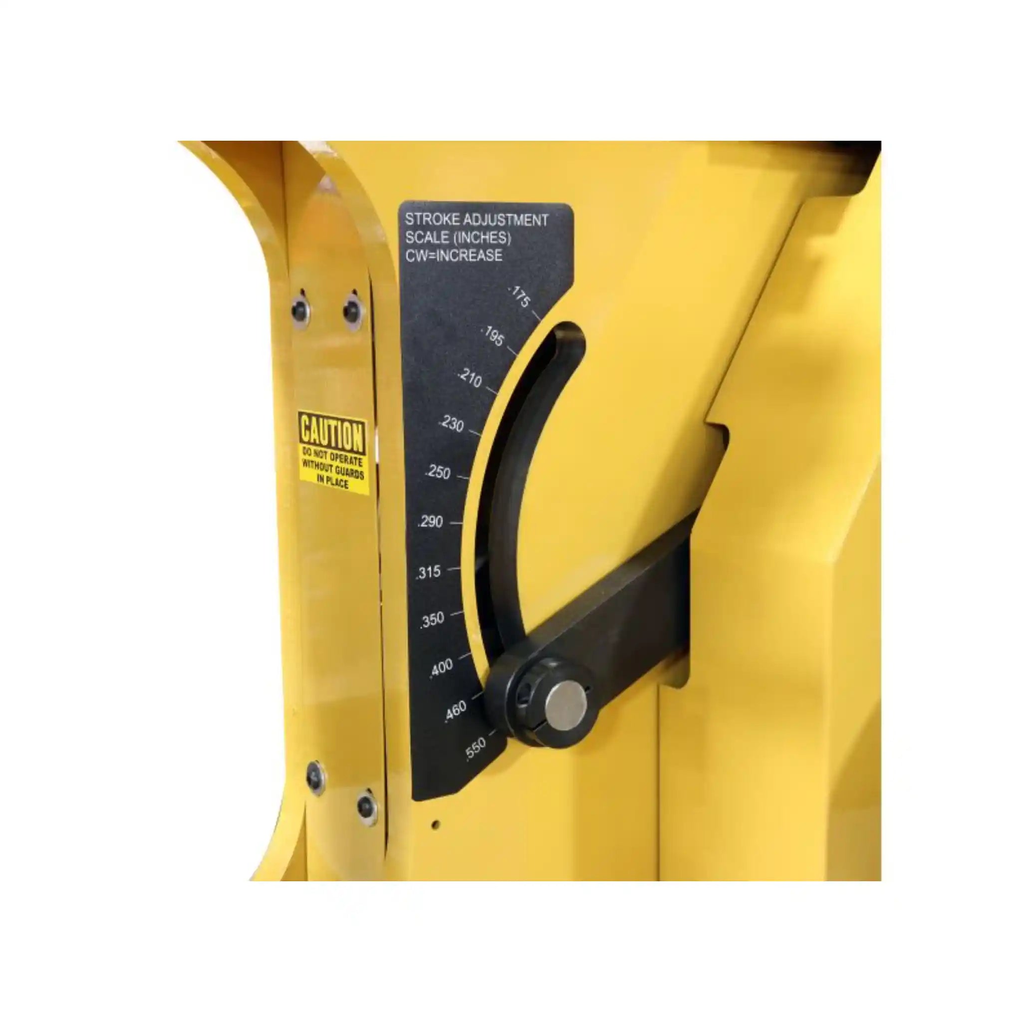 A image of the stroke adjustment scale on a power hammer, the machine is the Baileigh MH-19