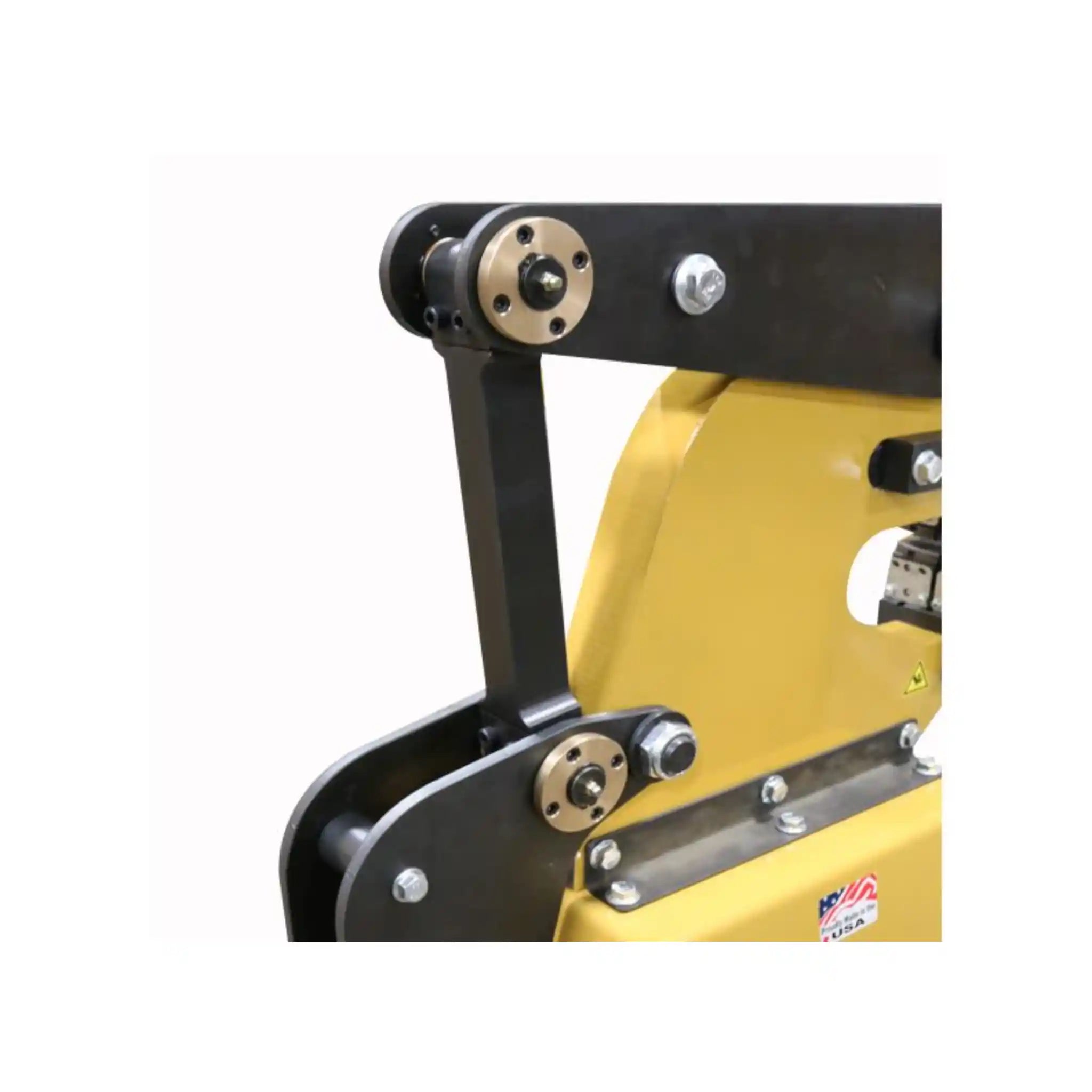 Close up image of the mechanical linkage, the machine is the Baileigh MSS-14F shrinker stretcher 