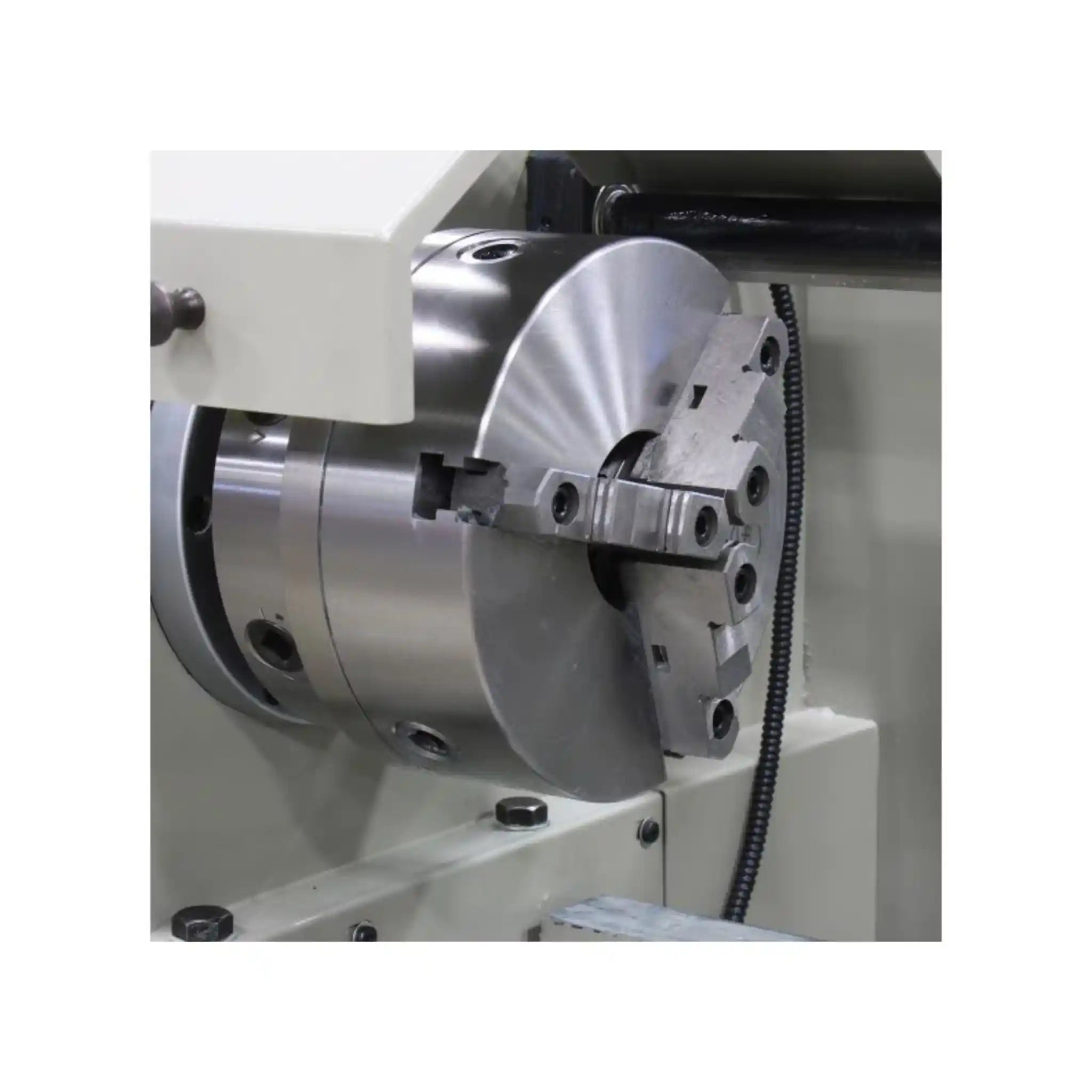 A image of a chuck installed on the Baileigh PL-1860E lathe