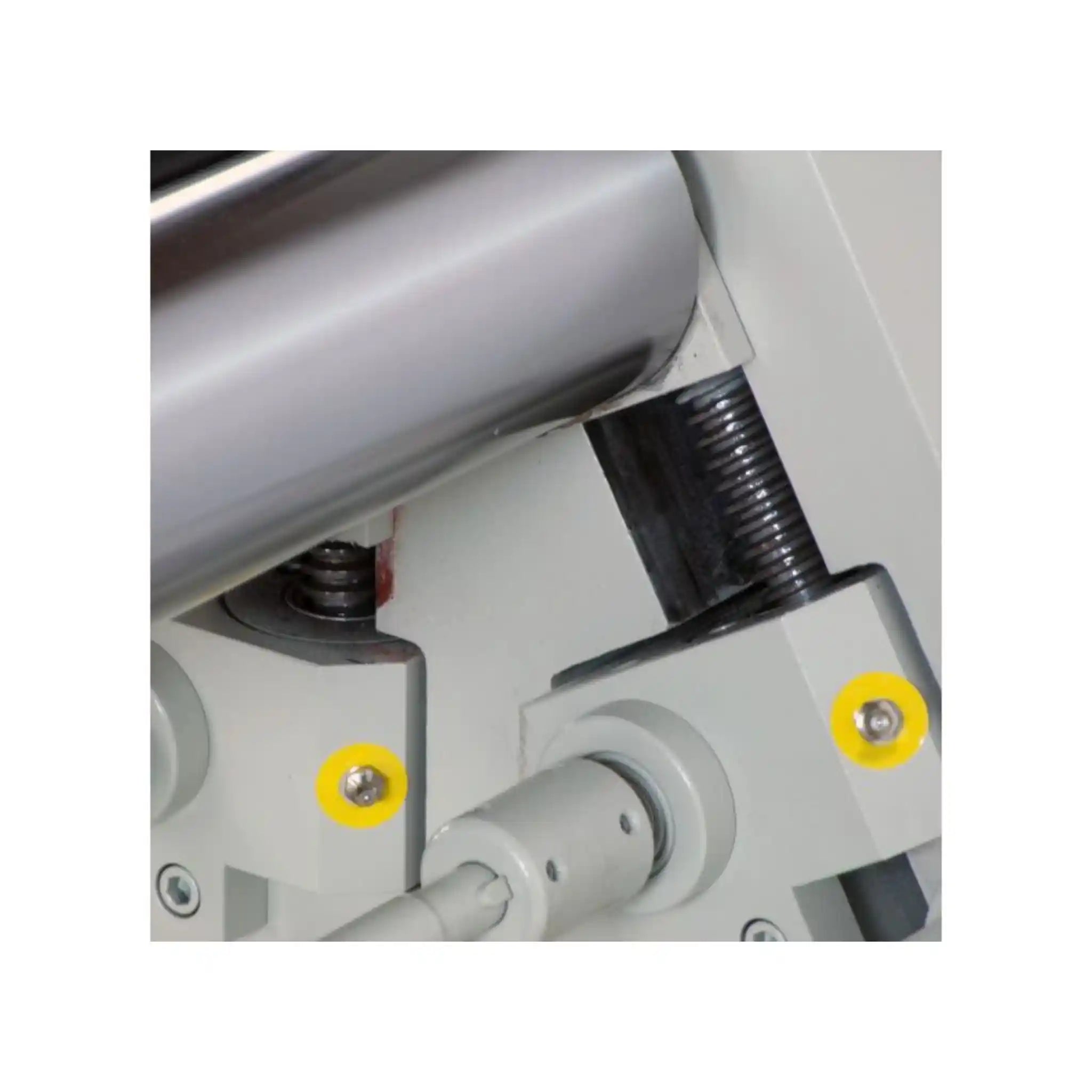 A close up of the roller adjustment mechanism installed on the PR-413 plate roller, manufactured by Baileigh