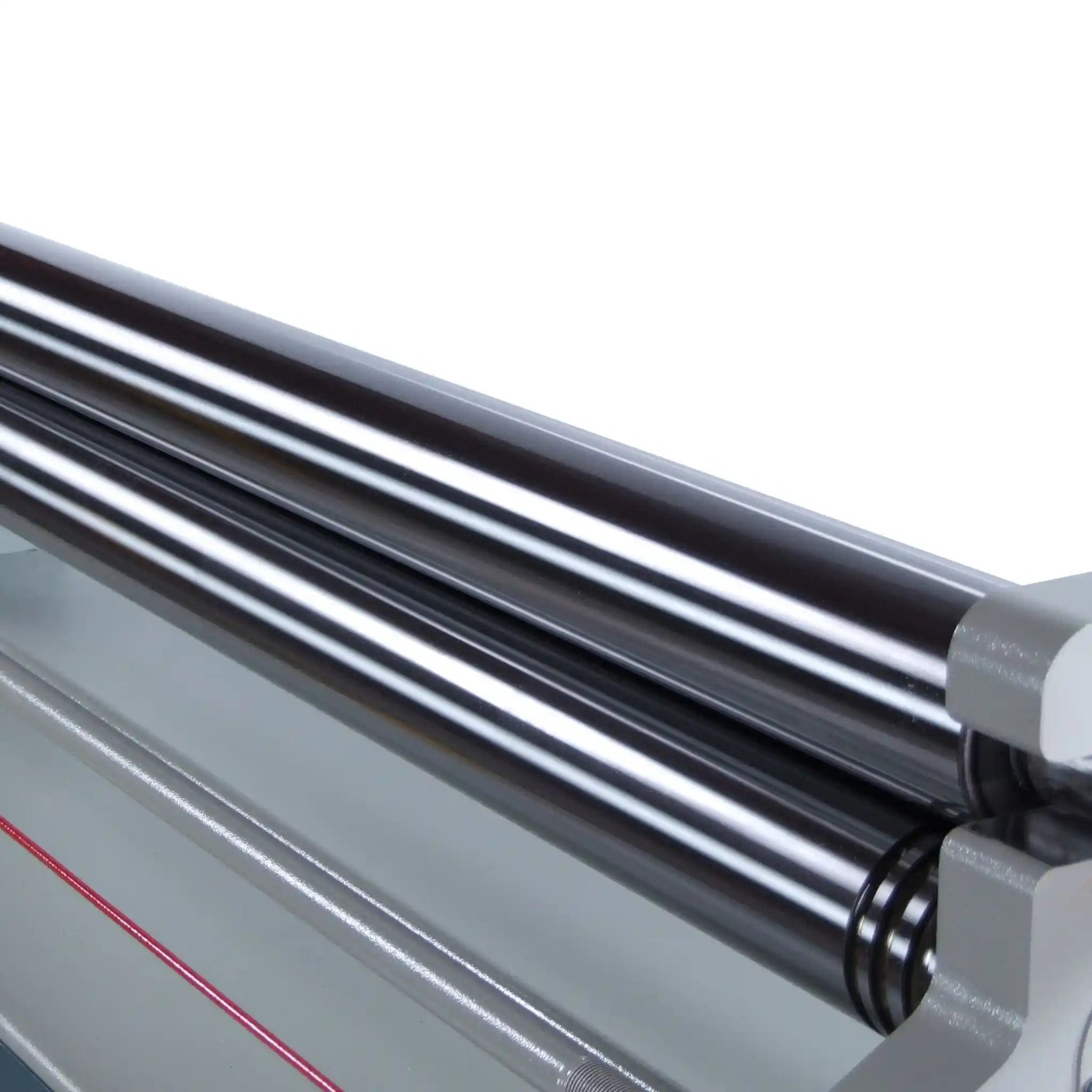 A image taken from the front of the bending rollers on the Baileigh PR-514 plate roller