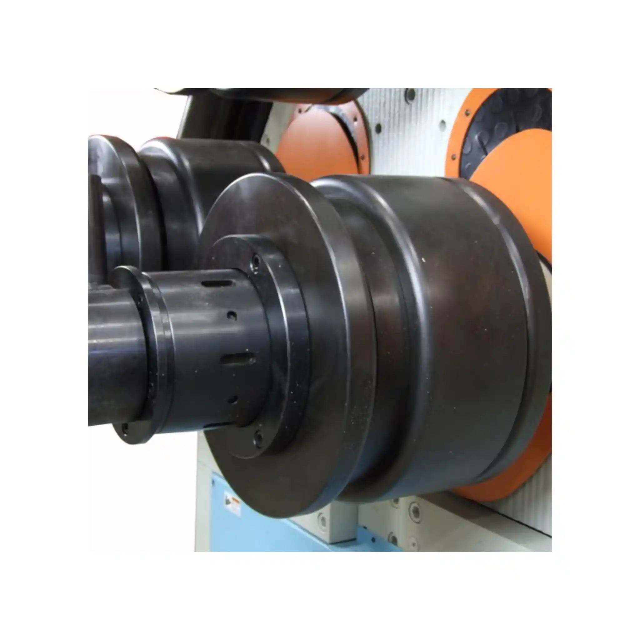 A close up image taken of one of the rolls installed on the roll bender, the R-H150