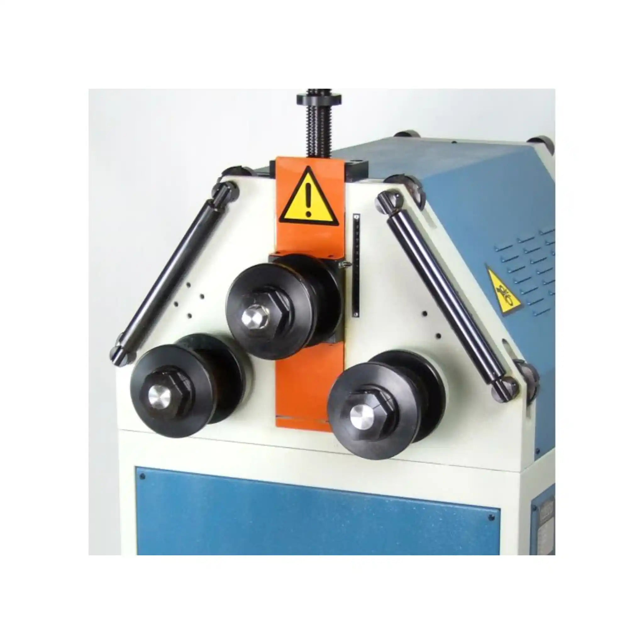 A front view image taken of the head of the Baileigh R-M55 roll bender, the image shows the rollers
