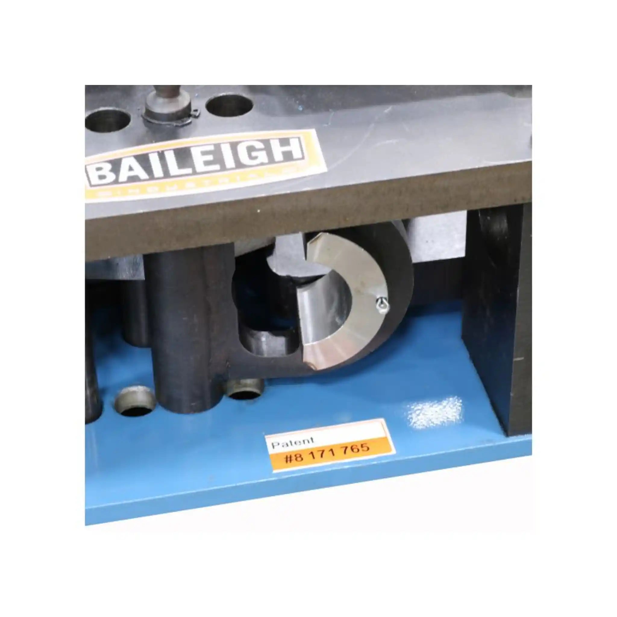 A image taken up close of the notcher die on the Baileigh RDB-050