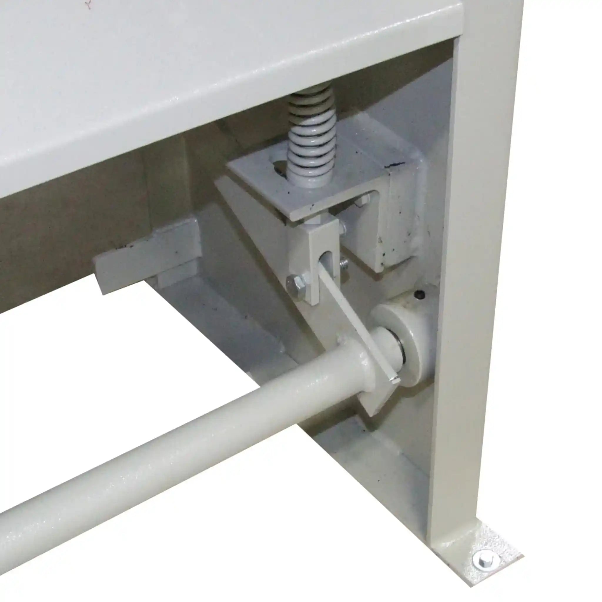 A image taken up close of the foot pedal linkage installed on the Baileigh SF-5216