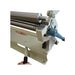 A image taken from the back right of the slip roll, showing the handle, rollers. The slip roller is the Baileigh SR-2420M