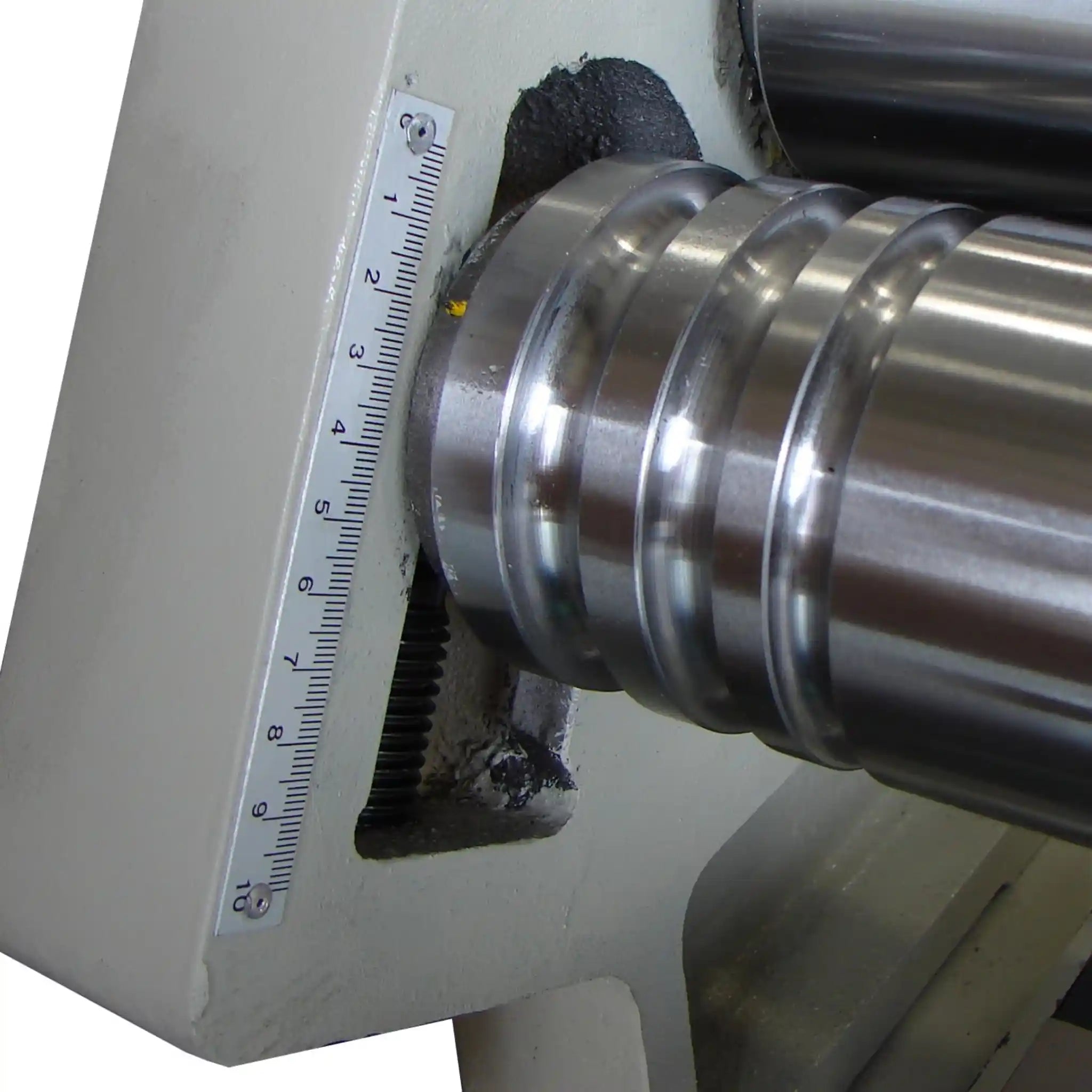 A close up image of the grooved rollers installed on the SR-5016M slip roll, manufactured by Baileigh