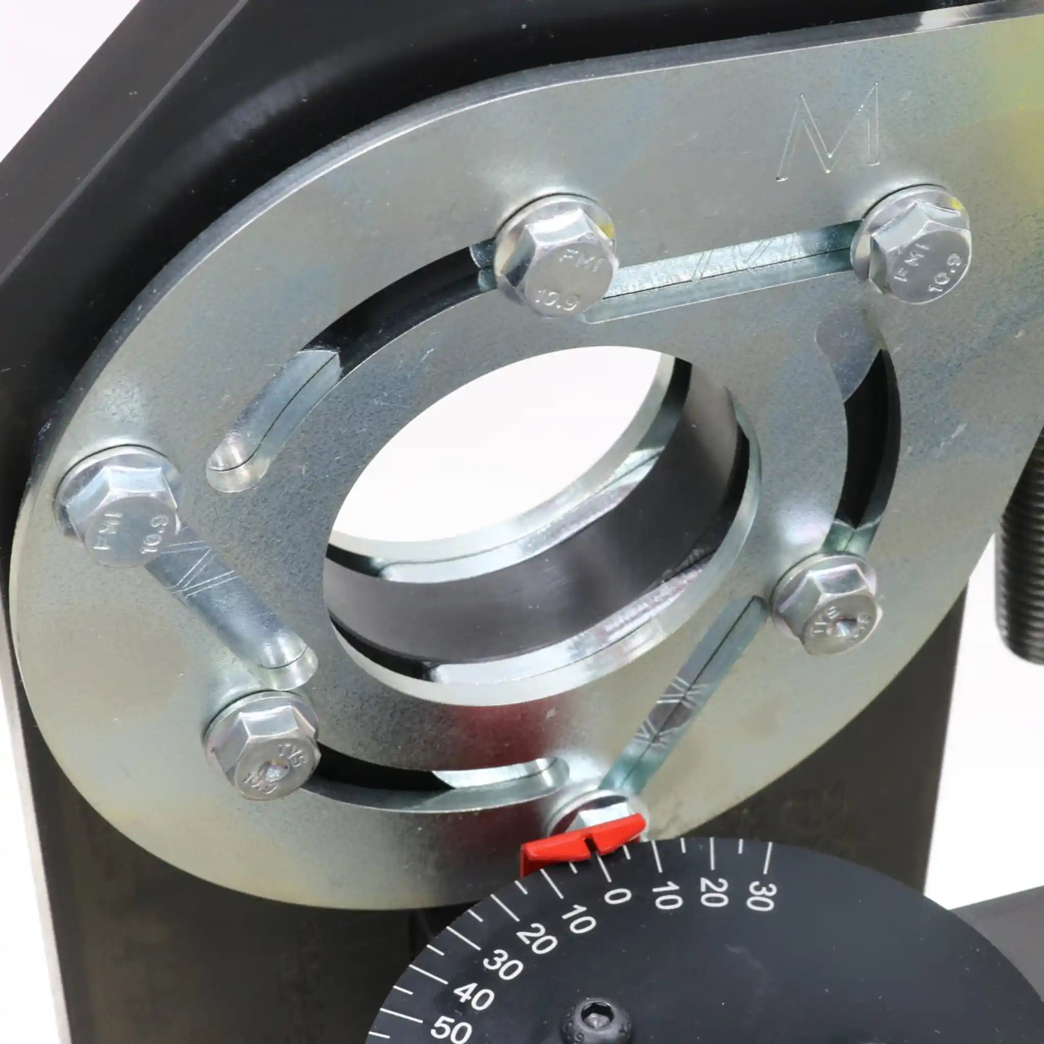 A image taken up close showing the open tooling mount feature on the TN-250 pipe notcher, manufactured by Baileigh