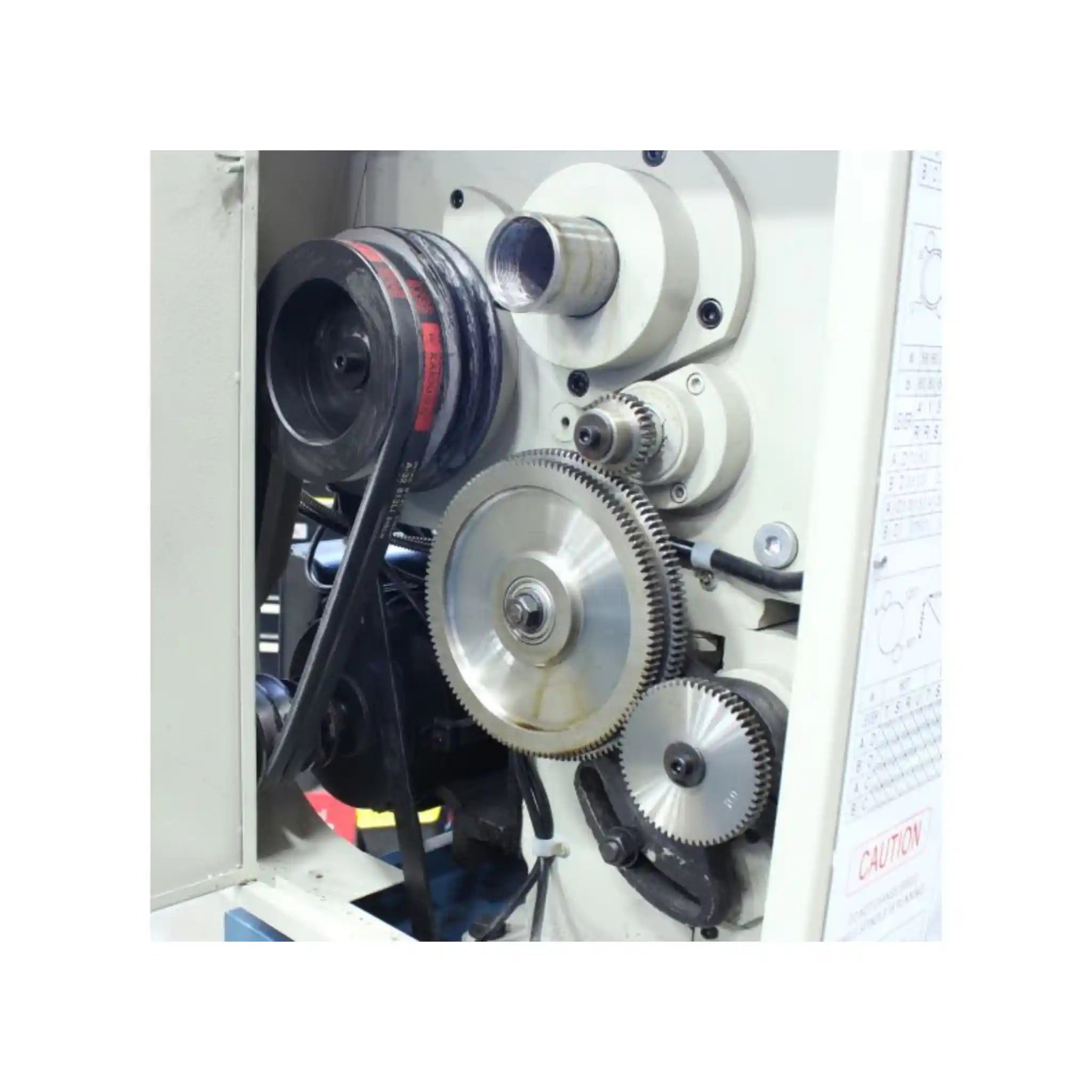 A image taken of the belt and change gears installed on the Baileigh PL-1236E-DRO lathe