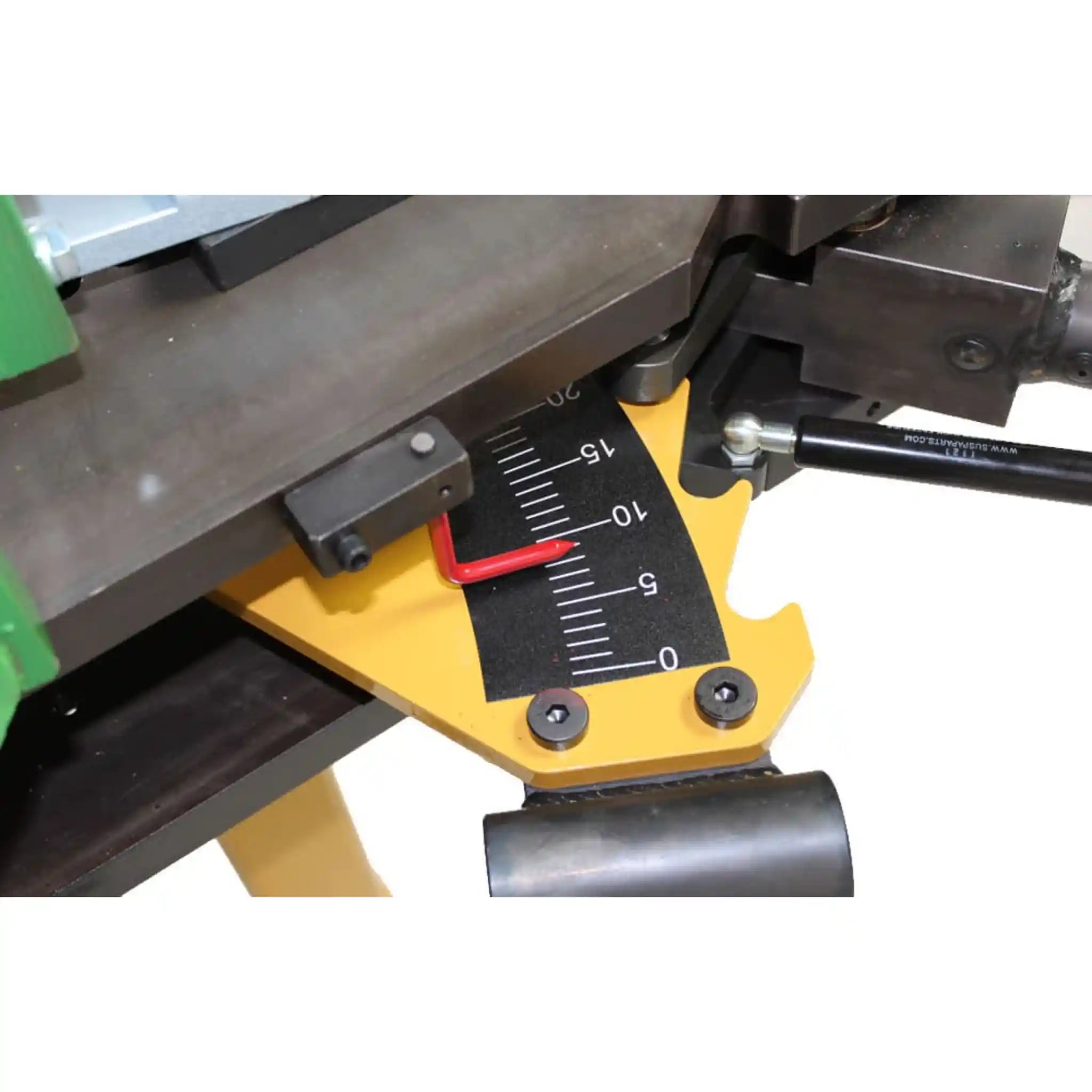A image showing the bend angle scale installed on the Baileigh RDB-100 pipe bender