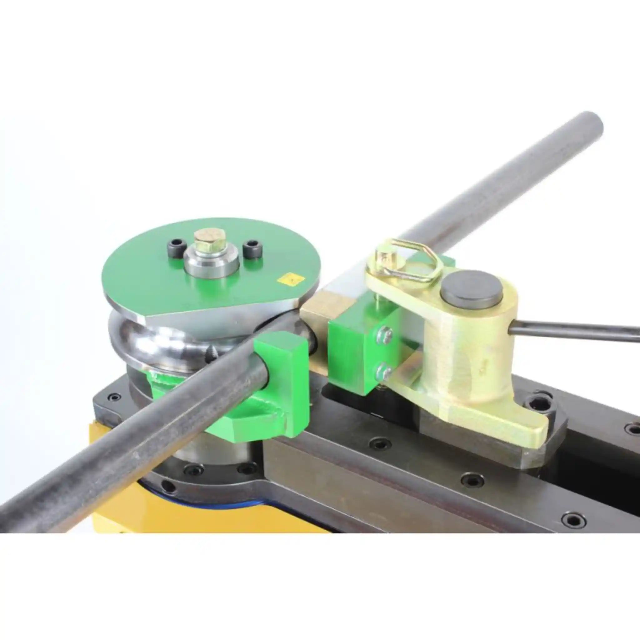 A image showing the bend former attachment installed on the RDB-250 tube bender, manufactured by Baileigh