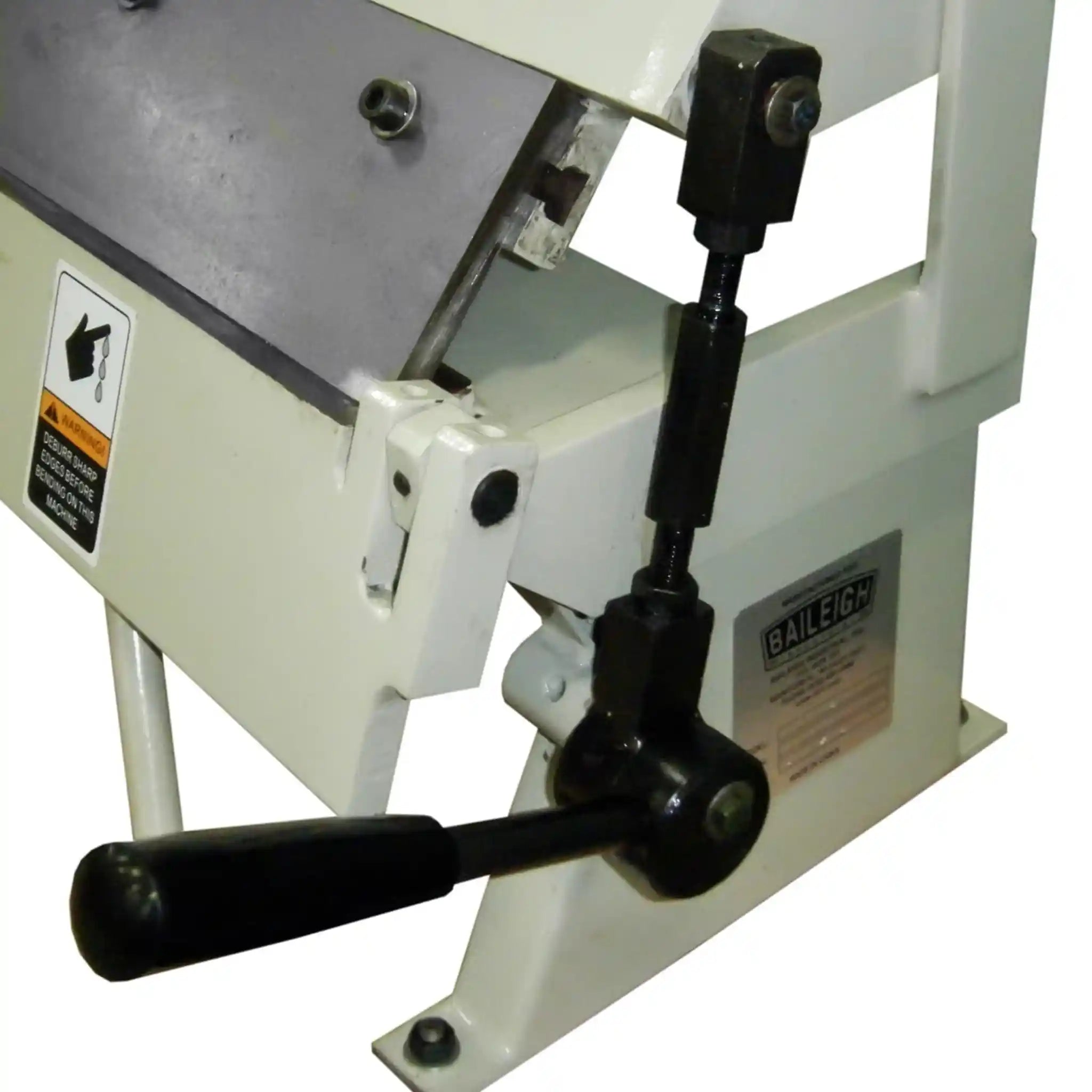A up close image of the clamping handle and the linkage on the BB-4816E  box and pan brake from Baileigh