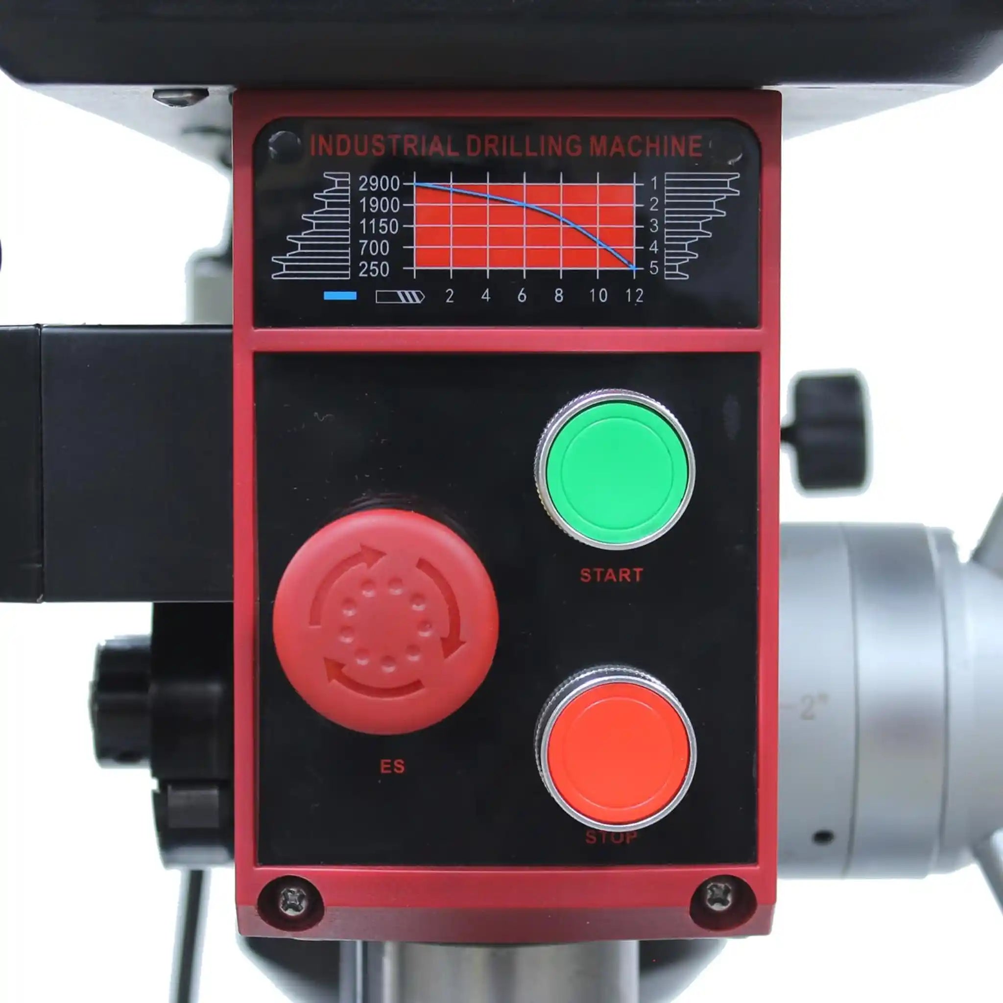 The control panel on the Baileigh drill press DP-0625E