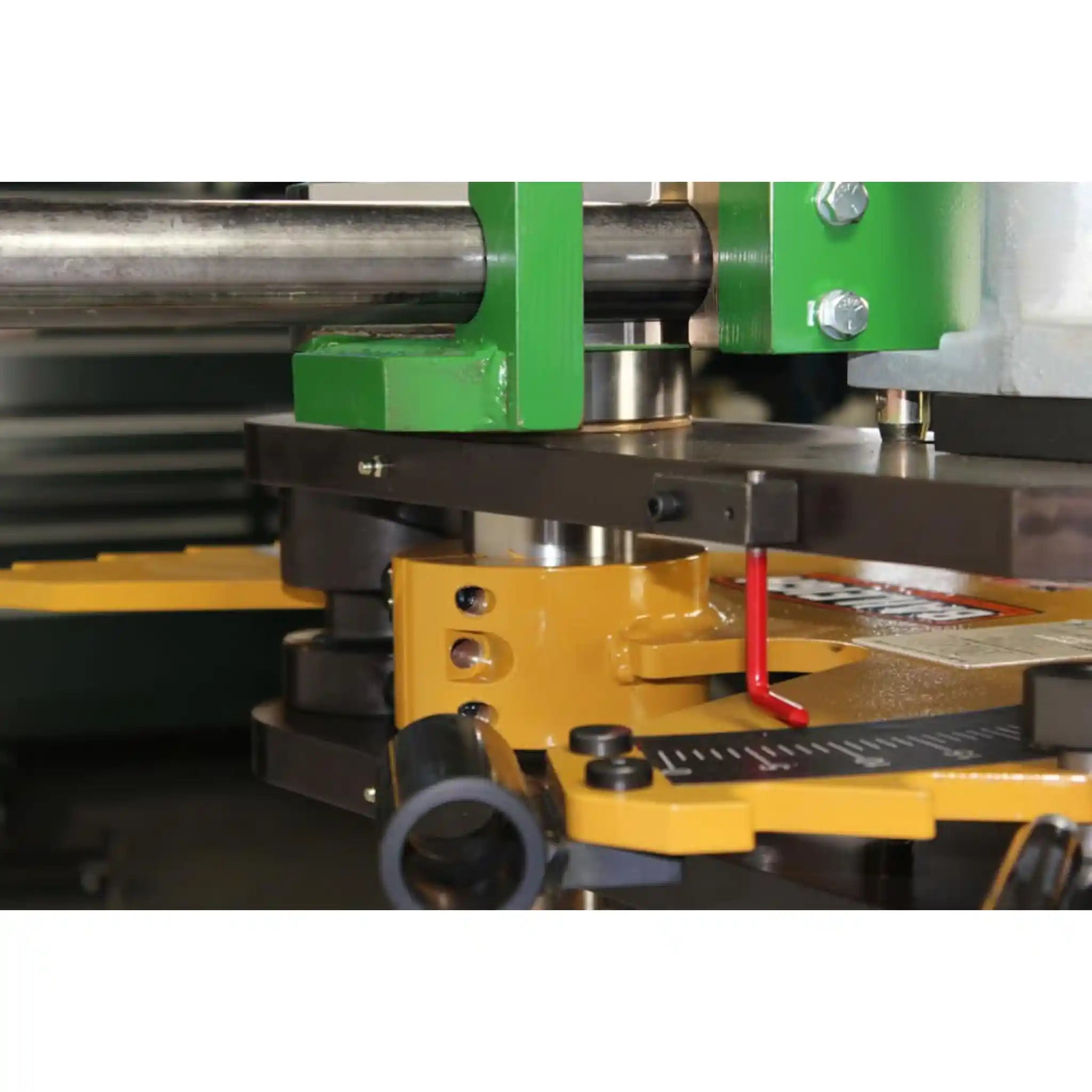 A close up image of the degree indicator on the Baileigh RDB-100 pipe bender