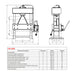 A image showing the dimensions of the Baileigh HSP-66M hydraulic press