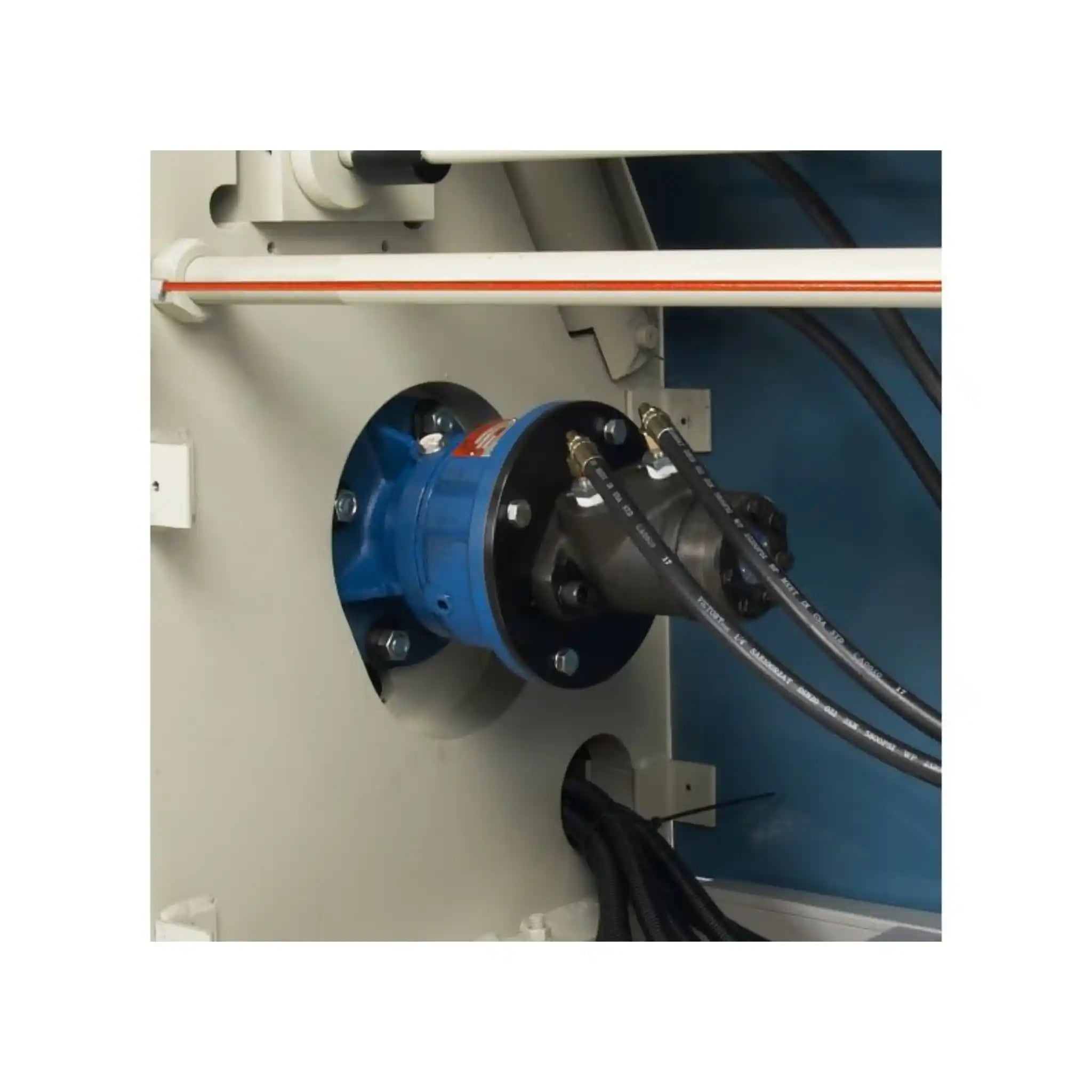 A close up image of the driver motor connection on the PR-510 plate roll, manufactured by Baileigh