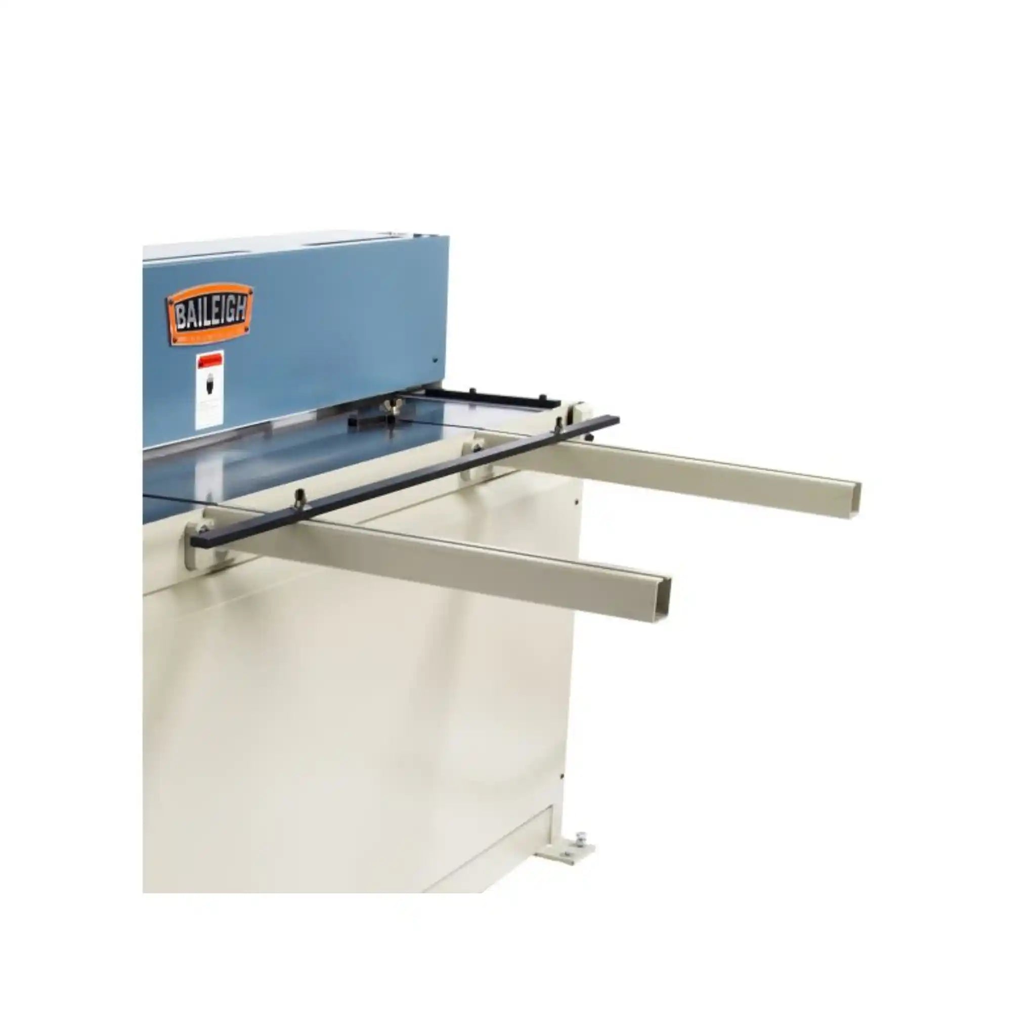 A image showing the front support arms installed on the Baileigh SH-8010 shear