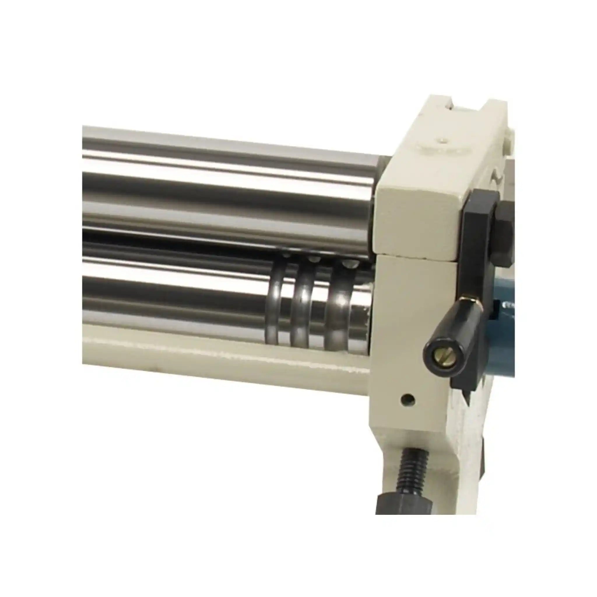 A image of the grooved rollers installed on the SR-2420M slip roll, manufactured by Baileigh