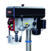 A close up image of the head, control panel and motor on the Baileigh DP-1000E 