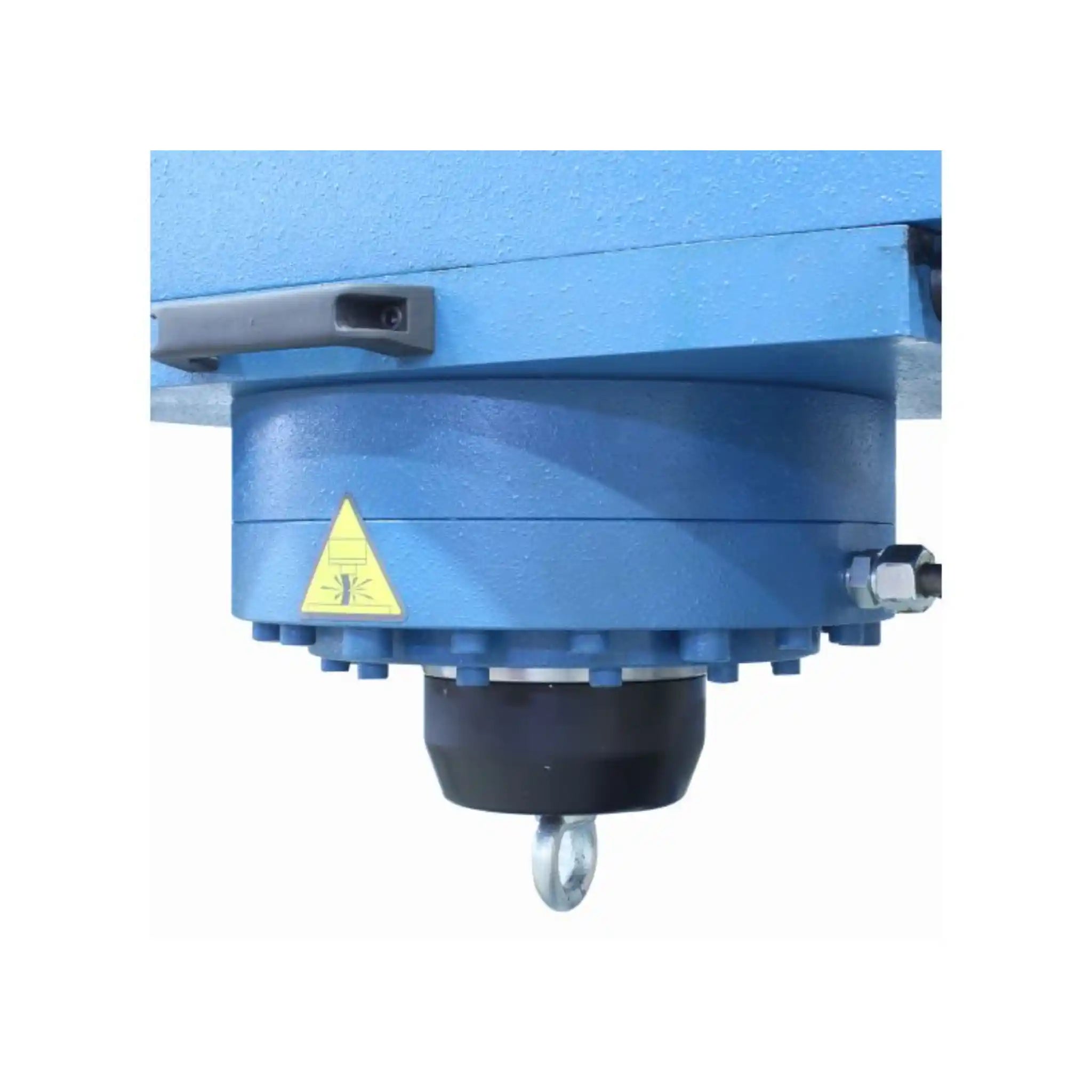 A up close image of the hydraulic cylinder on the 100 ton Baileigh HSP-110M press