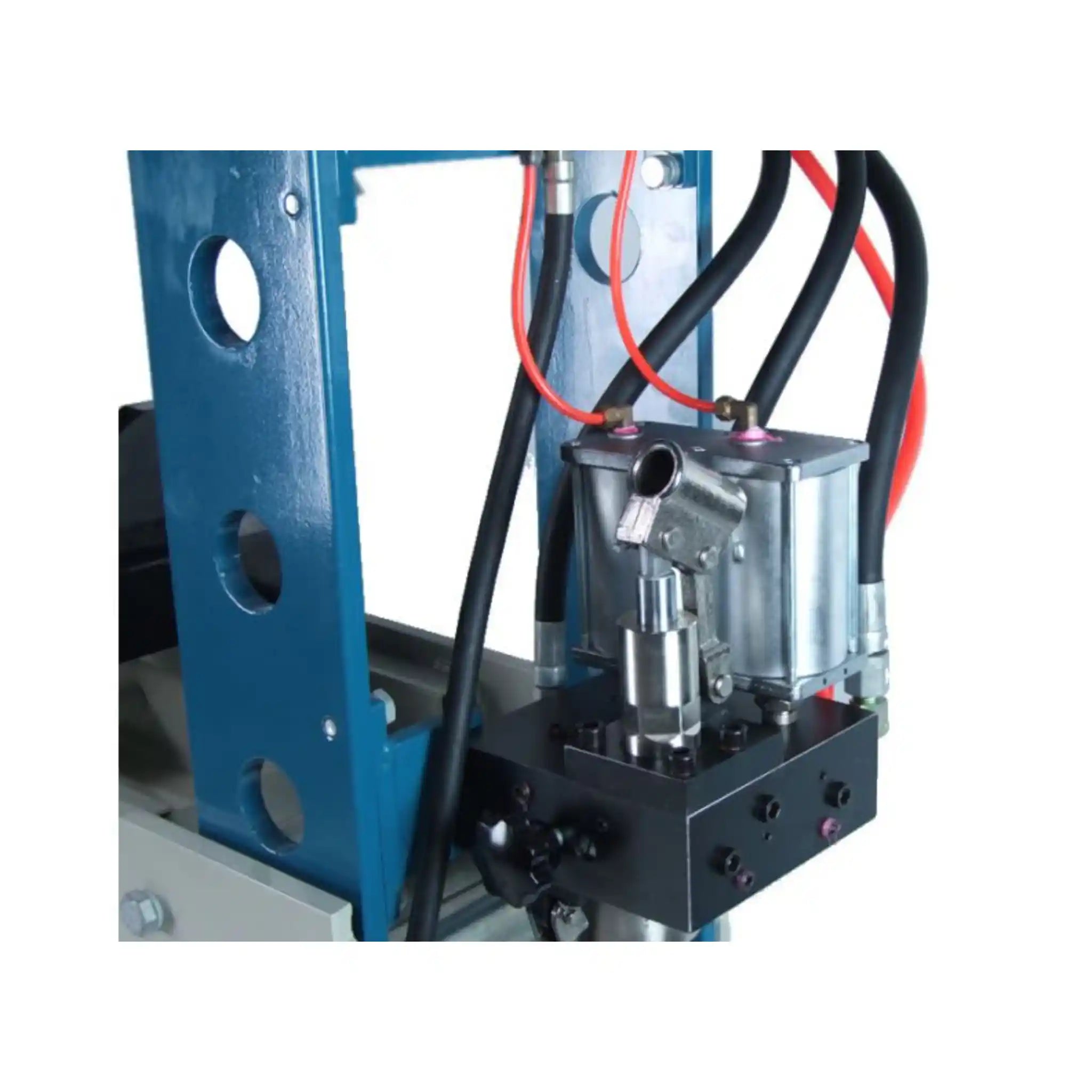 A up close image of the manifold block on the Baileigh HSP-100A press