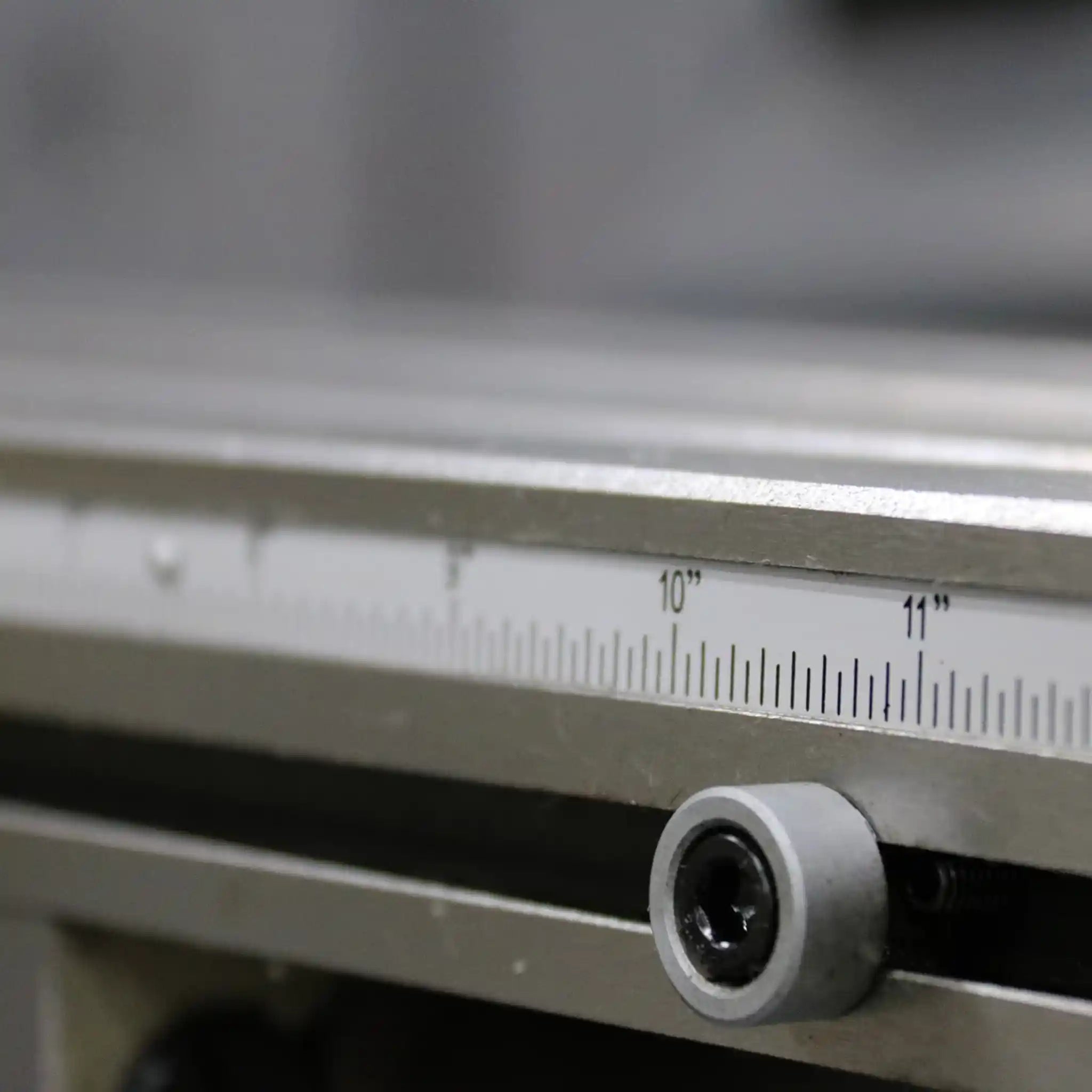 A image taken up close showing the measurement scale onboard the  VMD-828G mill