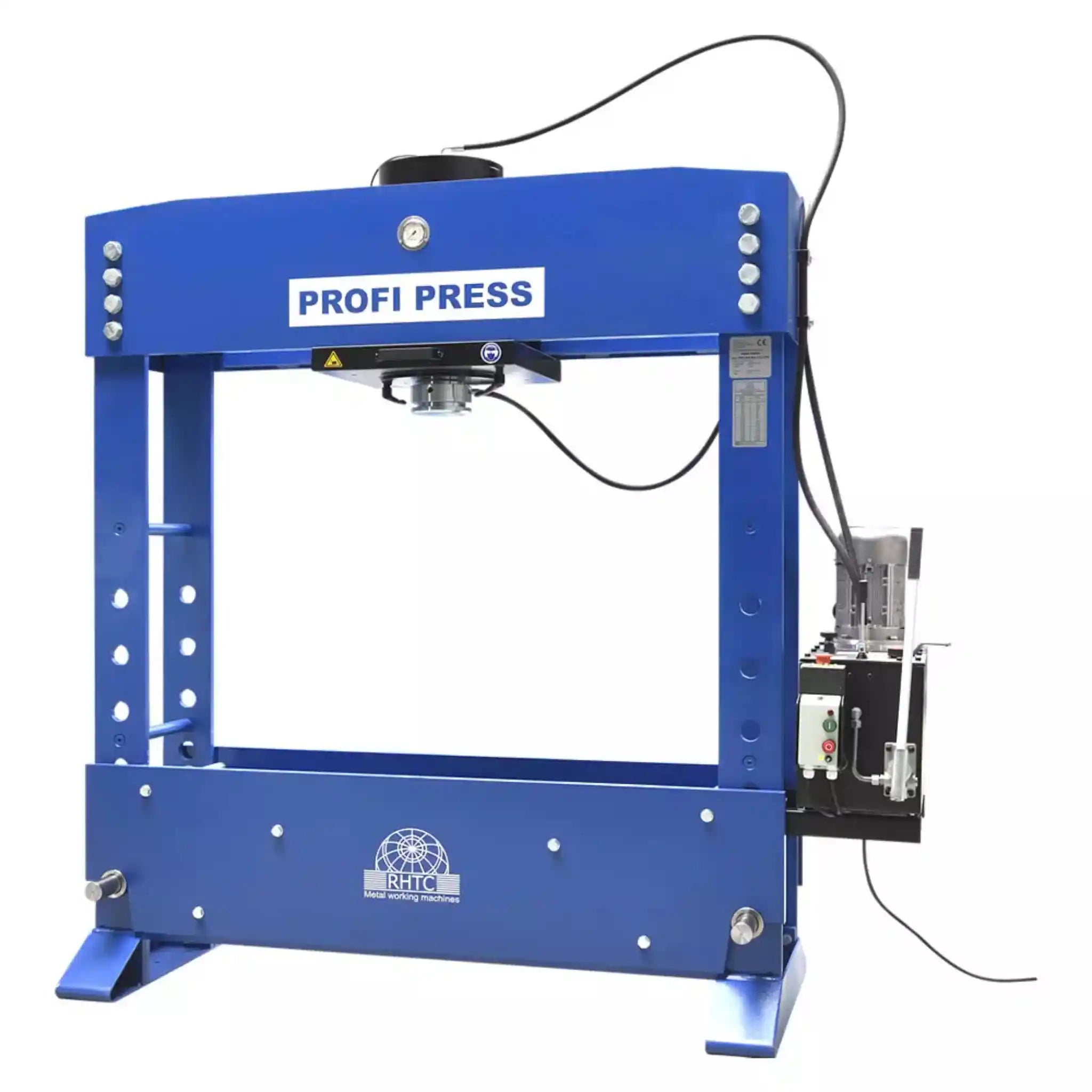 A image showing a hydraulic press, the press is the Profi Press 160 Ton Hydraulic Press With 1500mm Working Width