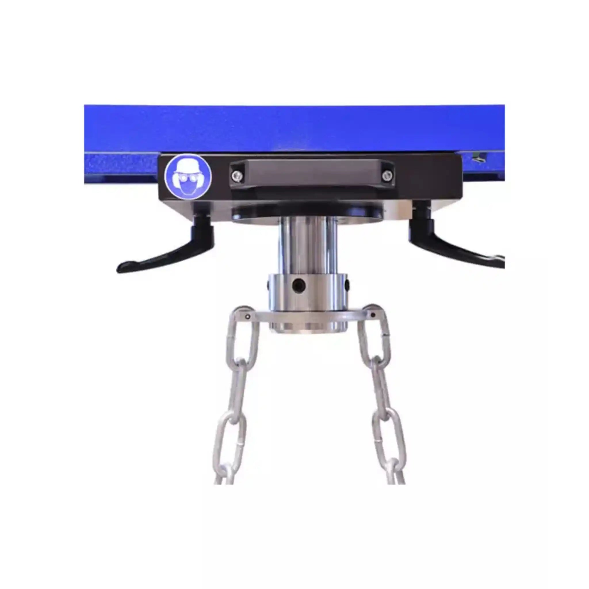 A image showing the hydraulic piston with chains installed, ready to be used. The hydraulic press is the 300 Ton M/H-M/C-2 profi press