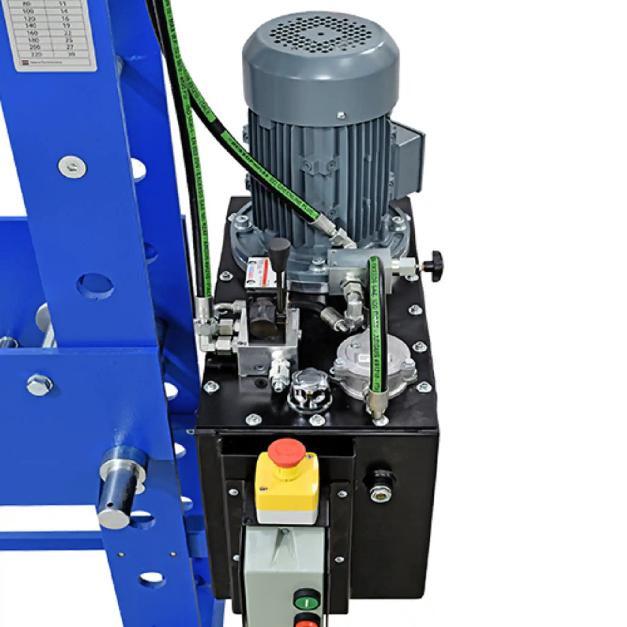 A top down image of the MH-MC-2 control unit and hydraulics, this press features a moving head, is manufactured by RHTC