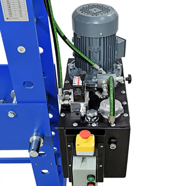 A top down image of the MH-MC-2 control unit and hydraulics, this press features a moving head, is manufactured by RHTC