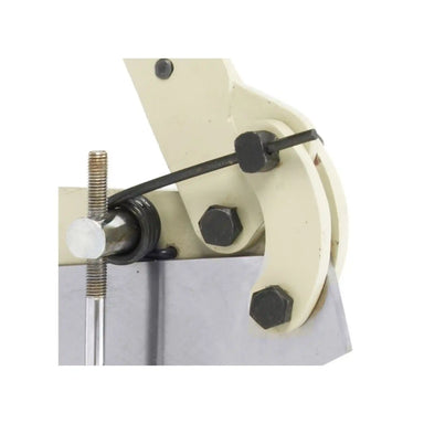 A image taken up close of the shearing mechanism on the MPS-12 shear, manufactured by baileigh