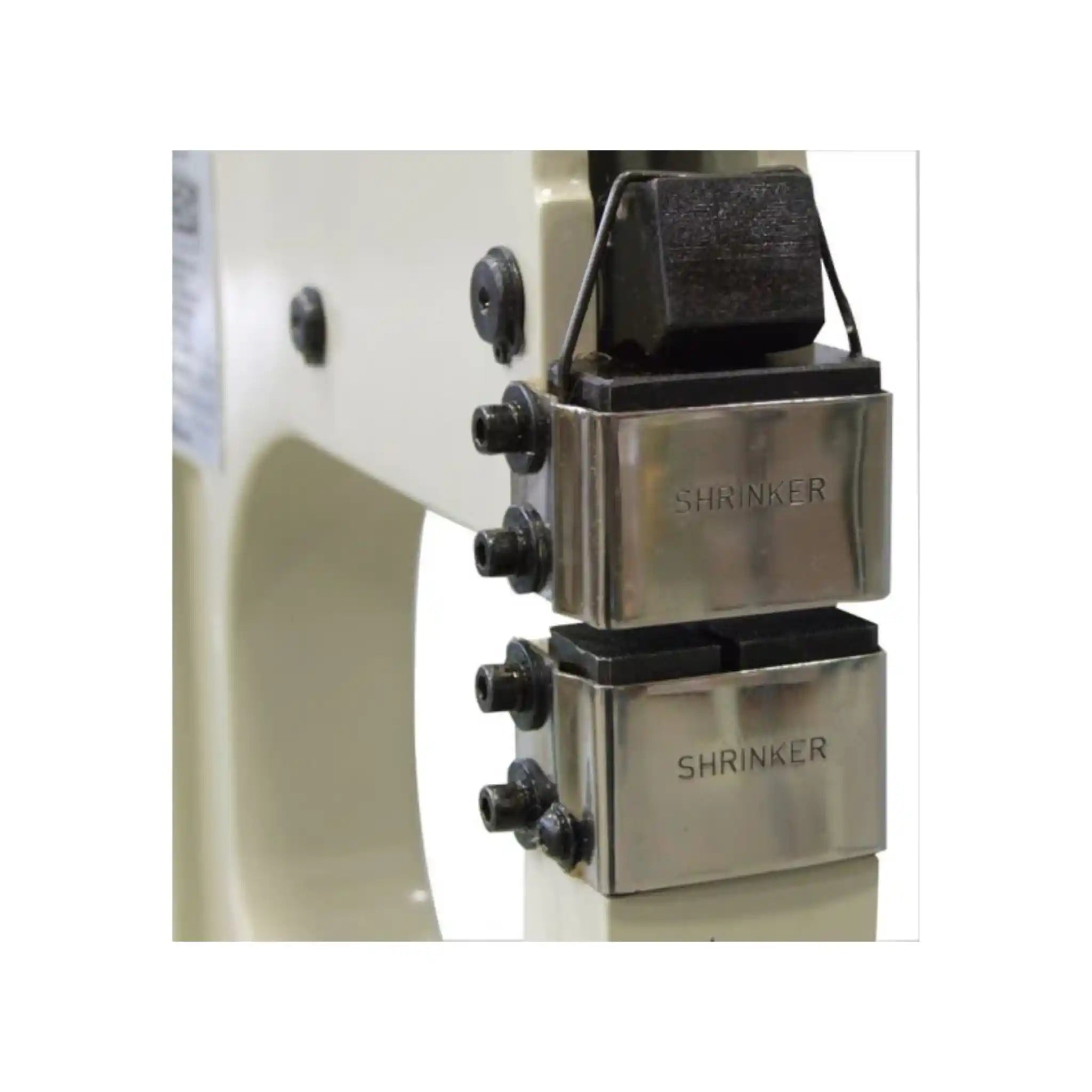 A close up image of the shrinker attachment installed on the Baileigh MSS-16 
