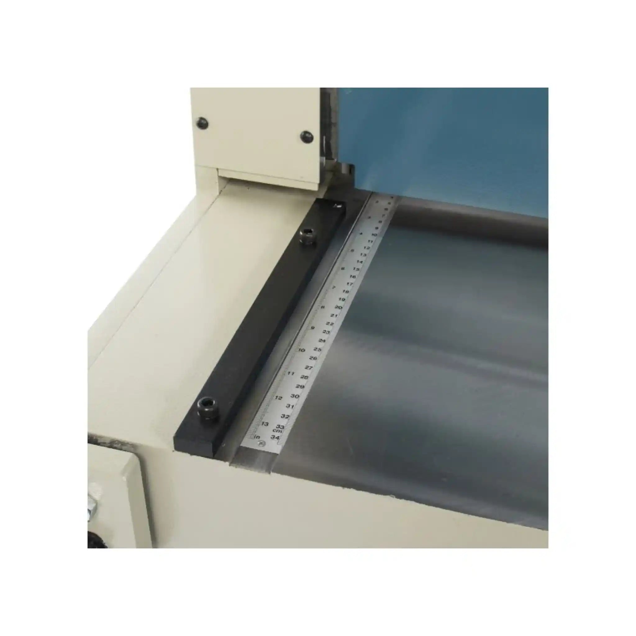 A image showing the squaring edge and ruler on the Baileigh SH-8010