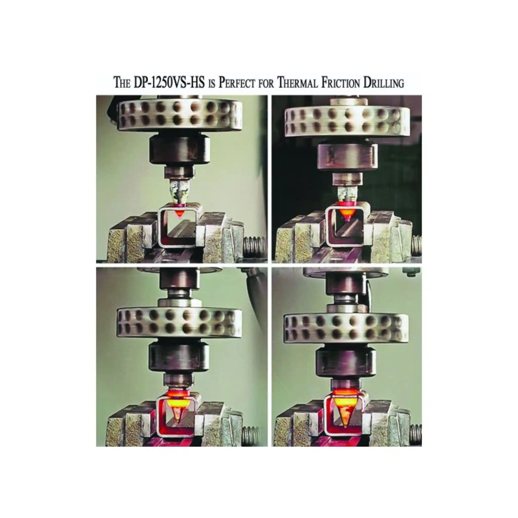 An image showing the thermal drilling abilities of the Baileigh DP-1250VS-HS